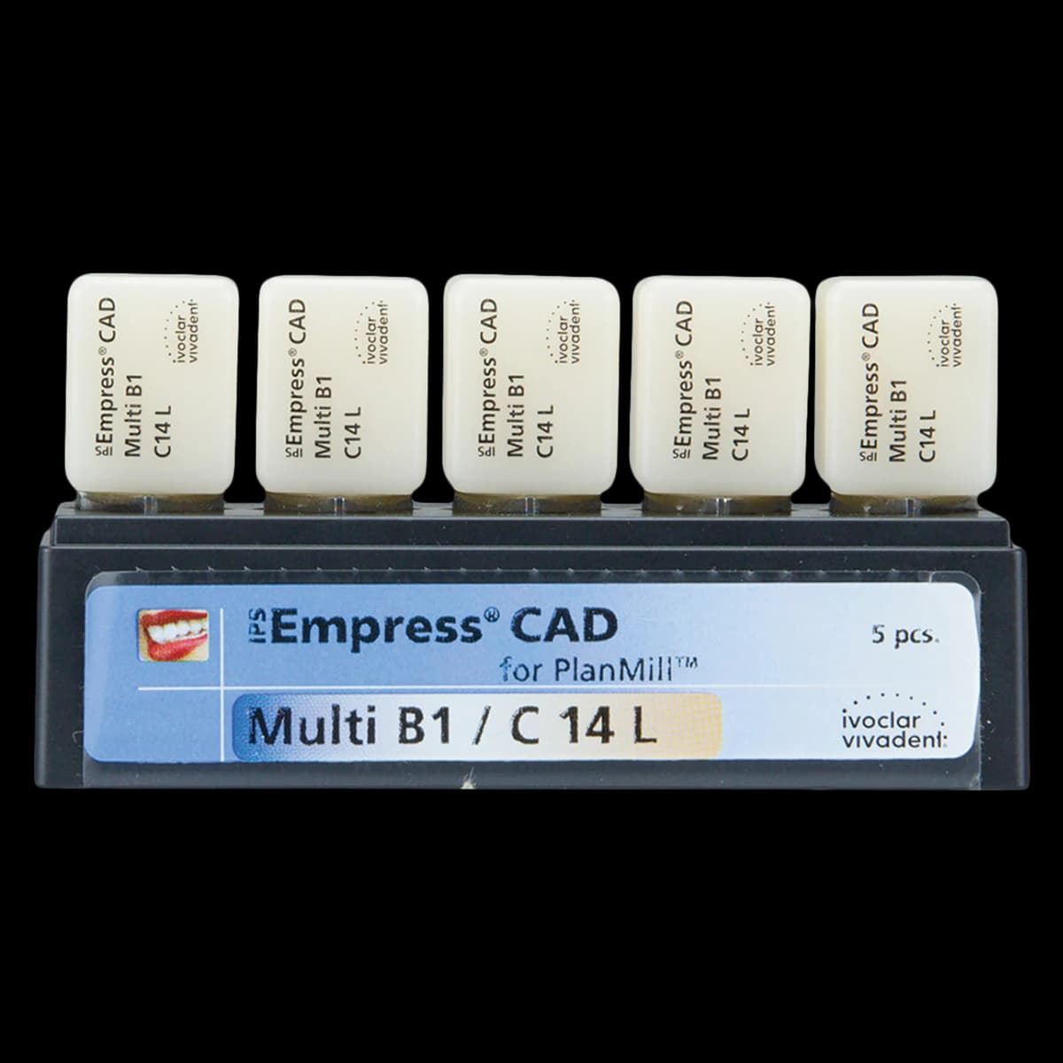 IPS Empress CAD Multi Leucite Glass-Ceramic Milling Block, C14, Shade BL1, for PlanMill, 5/Box - IPS Empress CAD Multi C14 for PlanMill - Image 1