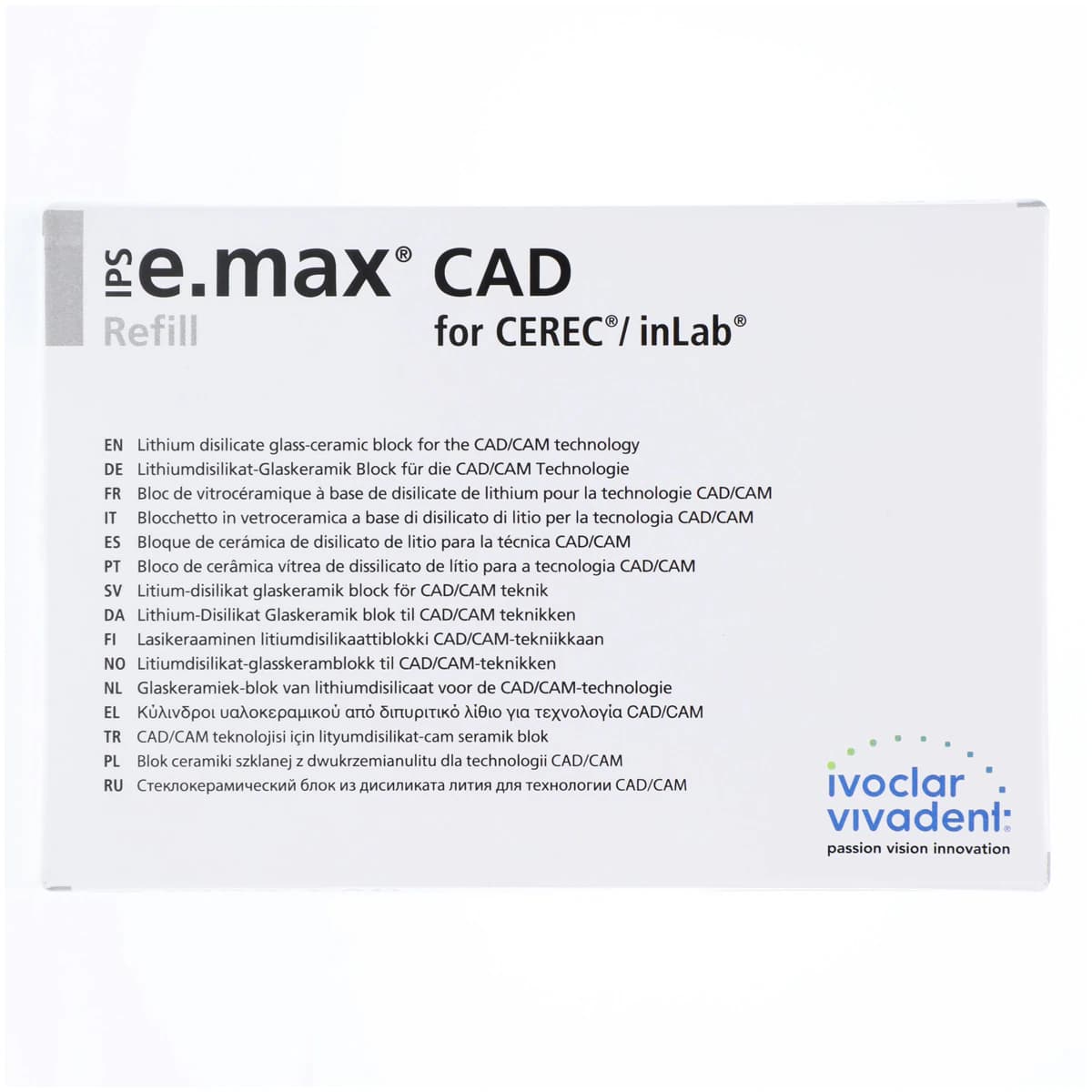 IPS e.max CAD CEREC/inLab LT Milling Block, Shade A3.5, Size I12, Low Translucency, 5/Box thumbnail 2