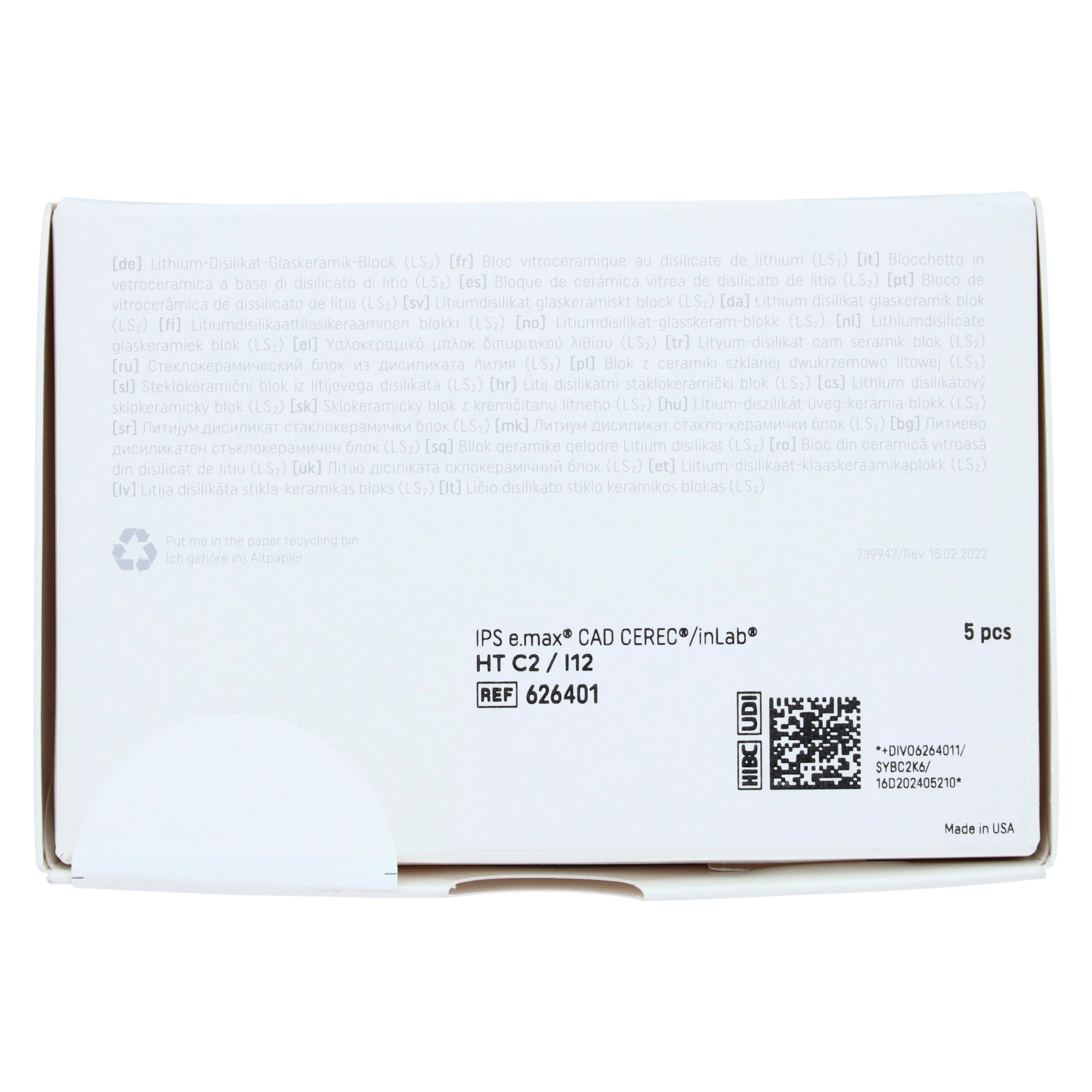 IPS e.max CAD CEREC/inLab HT Block, Shade C2, Size I12, High Translucency, 5/Pkg thumbnail 5