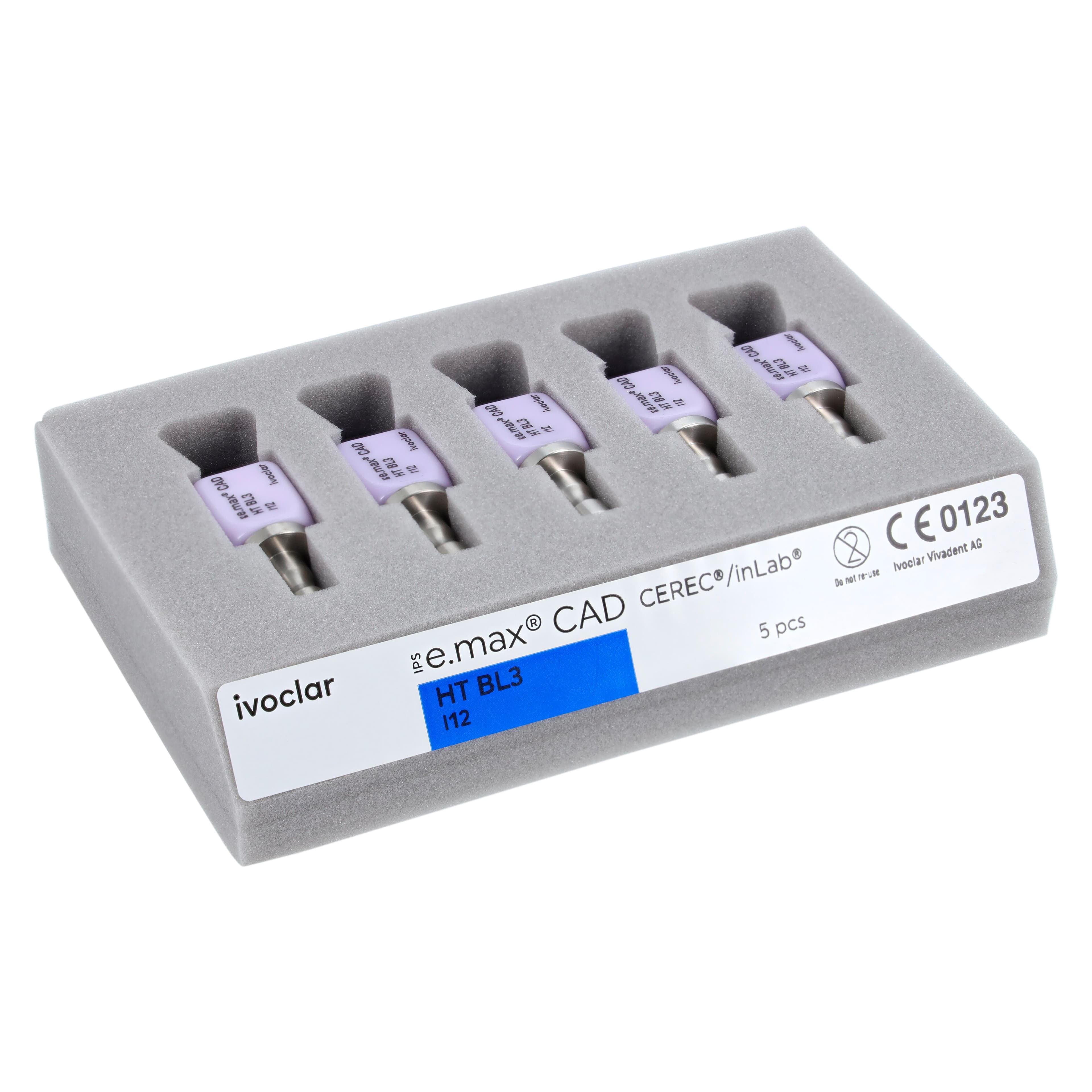 IPS e.max CAD HT Lithium Disilicate Milling Block, Size I12, Shade BL3, for CEREC/inLab, 5/Box thumbnail 2