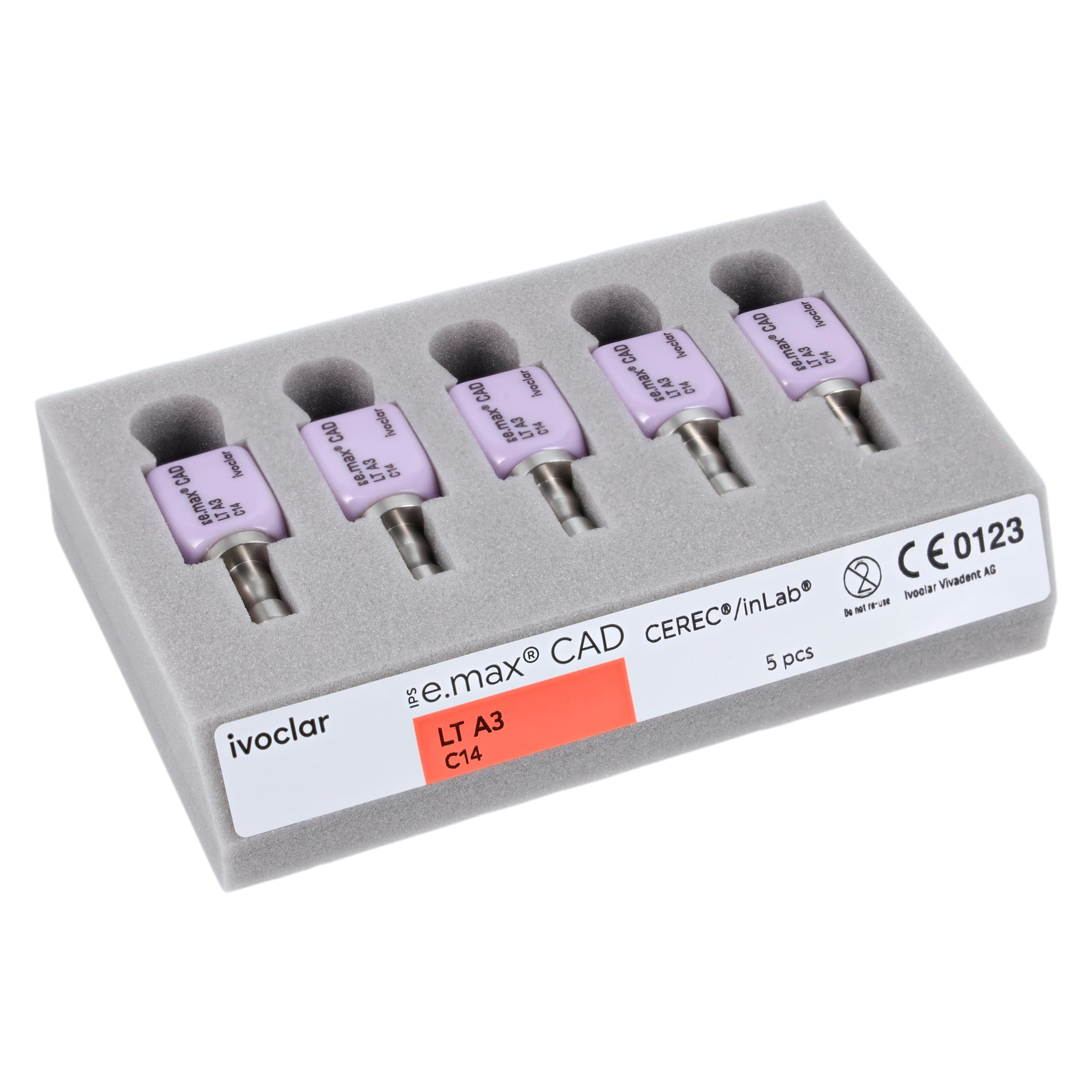 IPS e.max CAD LT (Low Translucency) Milling Blocks, Size C14, Shade A3, 5/Pkg thumbnail 2