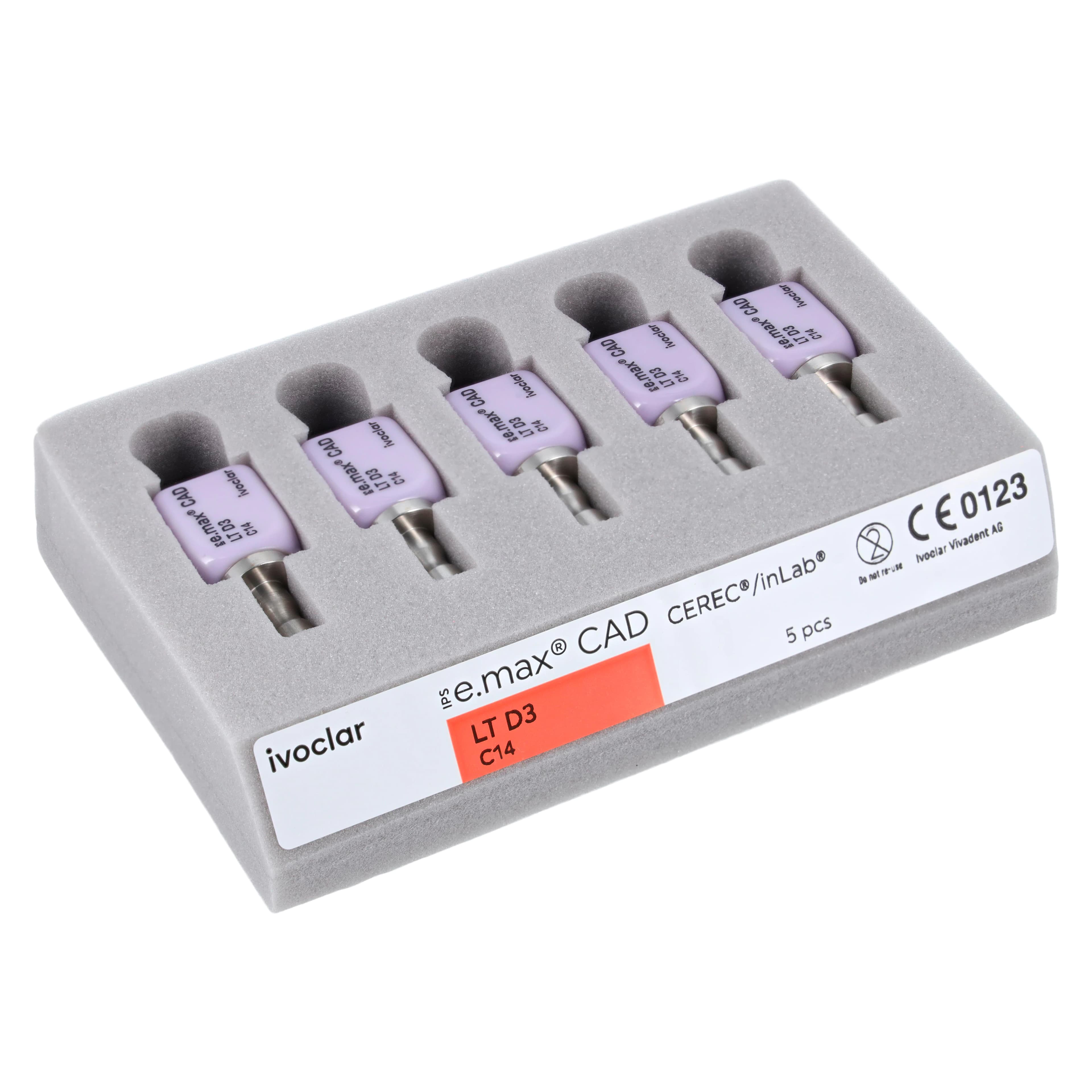 IPS e.max CAD LT (Low Translucency) Milling Blocks, Size C14, Shade D3, for CEREC/inLab, 5/Box thumbnail 3