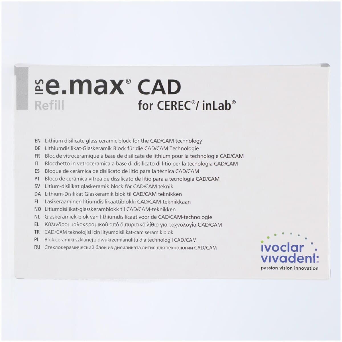 IPS e.max CAD HT CEREC/inLab Milling Block, Shade C2, Size C14, High Translucency, 5/Pkg thumbnail 2