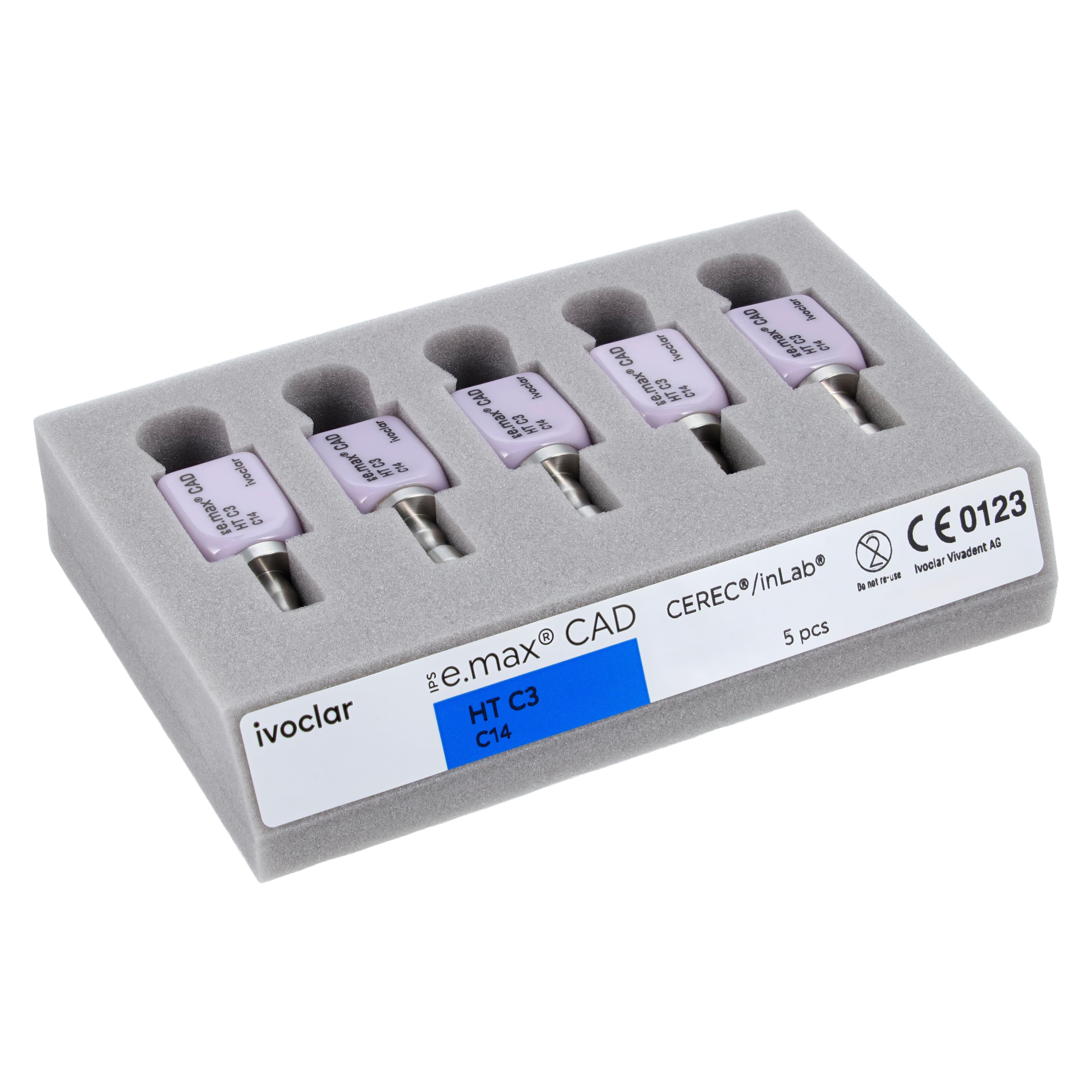IPS e.max CAD HT (High Translucency) Lithium Disilicate Milling Block, Shade C3, Size C14, 5/Box thumbnail 4