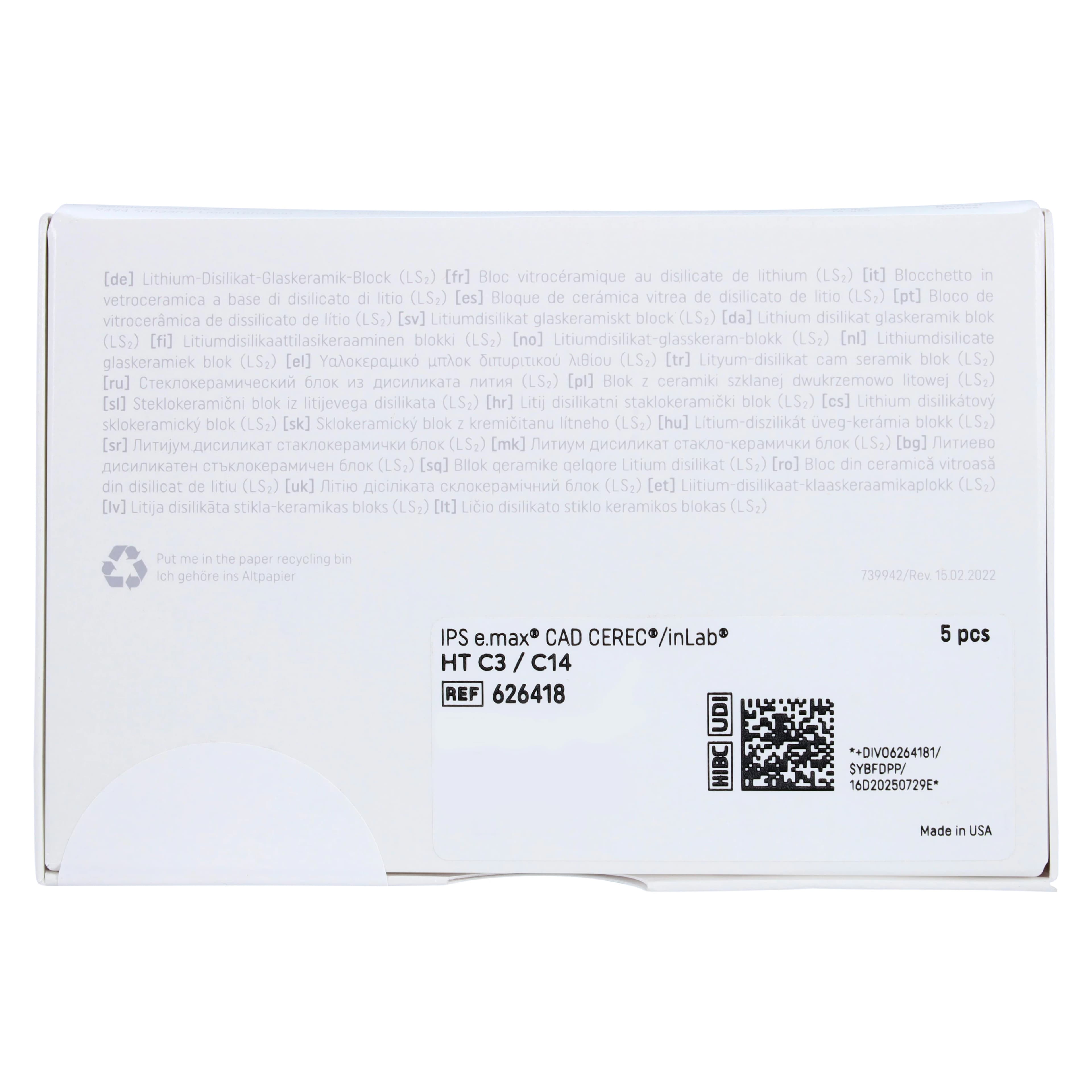 IPS e.max CAD HT (High Translucency) Lithium Disilicate Milling Block, Shade C3, Size C14, 5/Box thumbnail 8