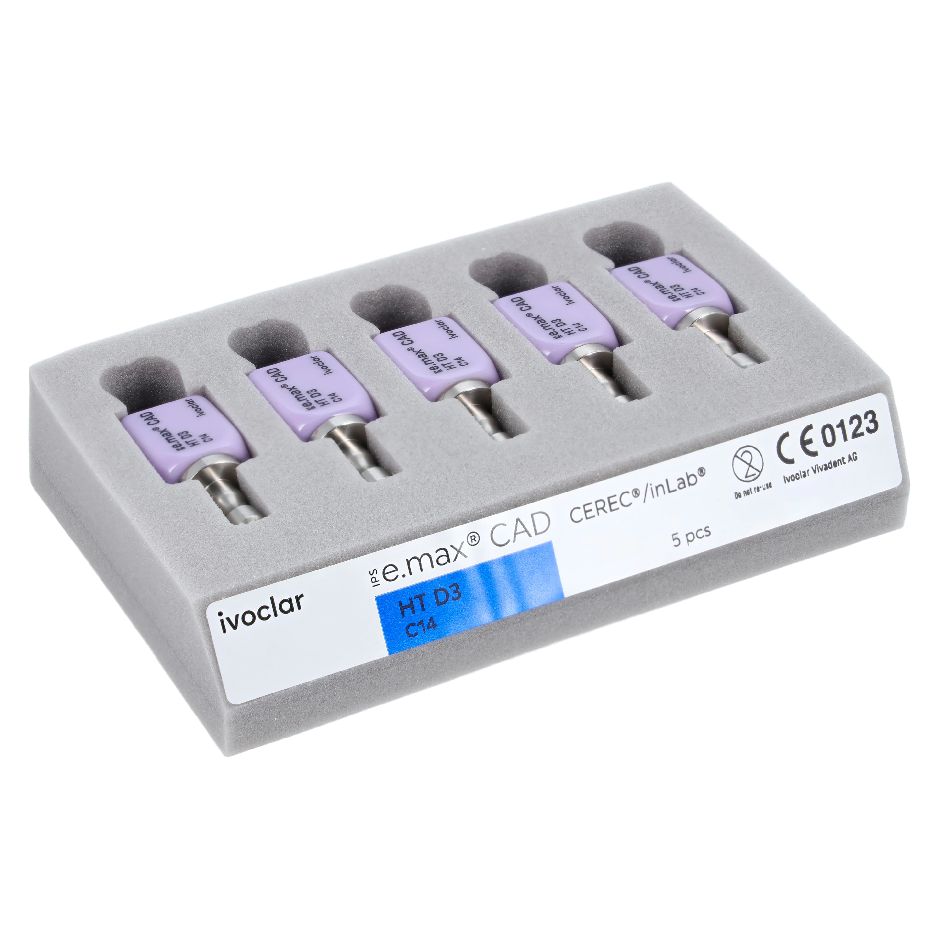 IPS e.max CAD CEREC/inLab HT Block, High Translucency, Shade D3, Size C14, 5/Pkg thumbnail 2