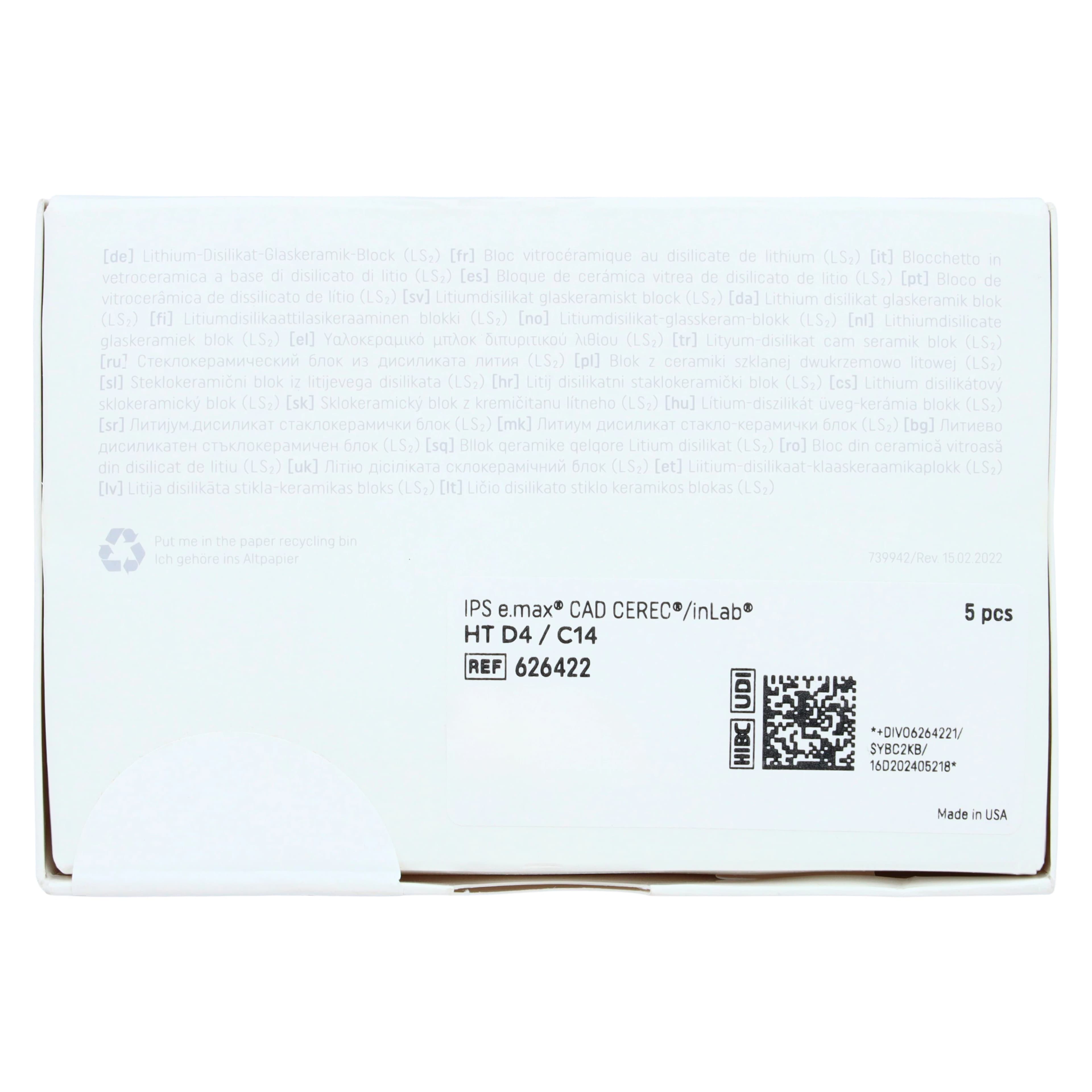 IPS e.max CAD HT CEREC/inLab Milling Block, Lithium Disilicate, Shade D4, Size C14, 5/Box thumbnail 6