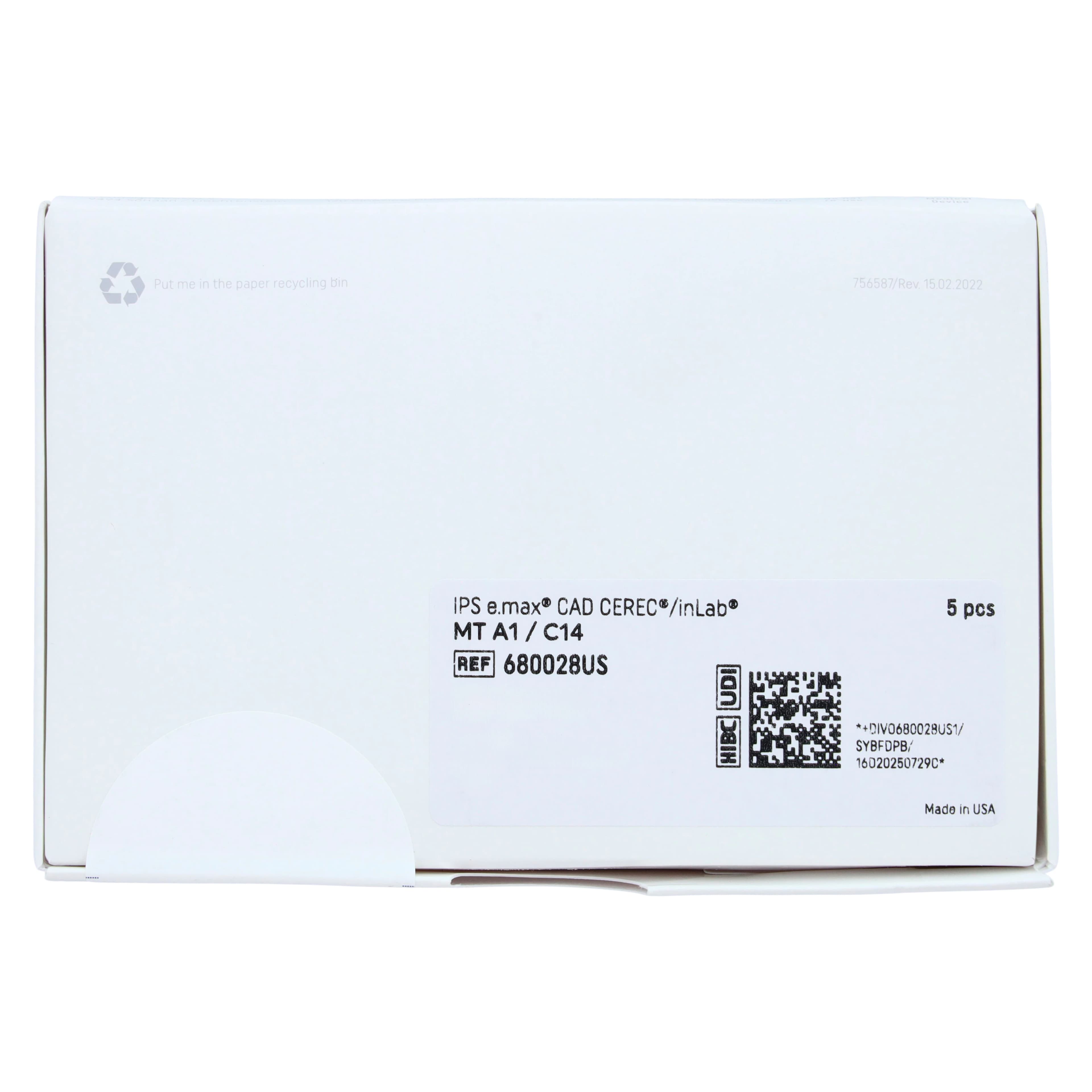 IPS e.max CAD CEREC/inLab MT A1 C14 Lithium Disilicate Milling Blocks, Medium Translucency, Shade A1, 5/Box thumbnail 5