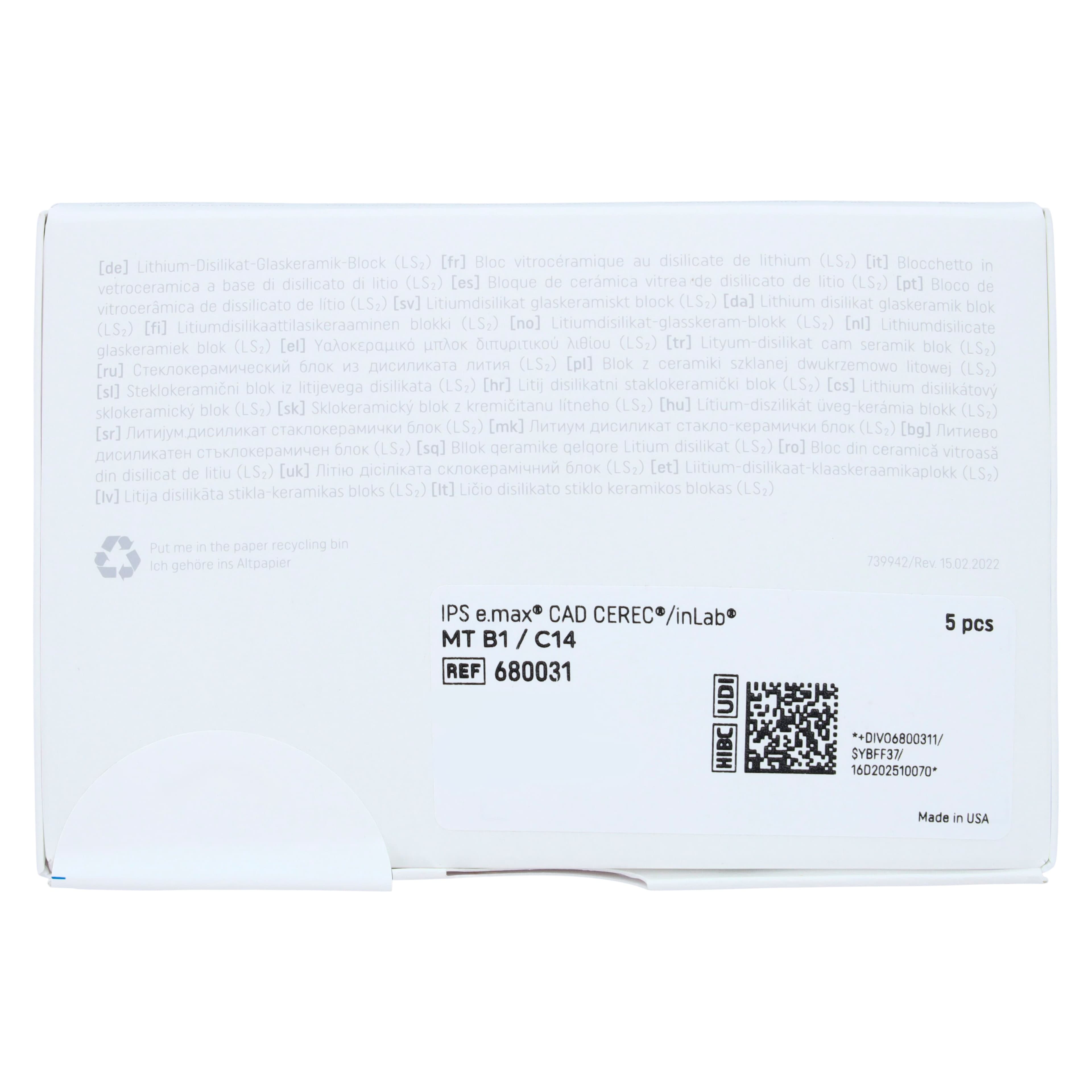 IPS e.max CAD MT (Medium Translucency) Lithium Disilicate Milling Blocks, Shade B1, Size C14, 5/Box thumbnail 8