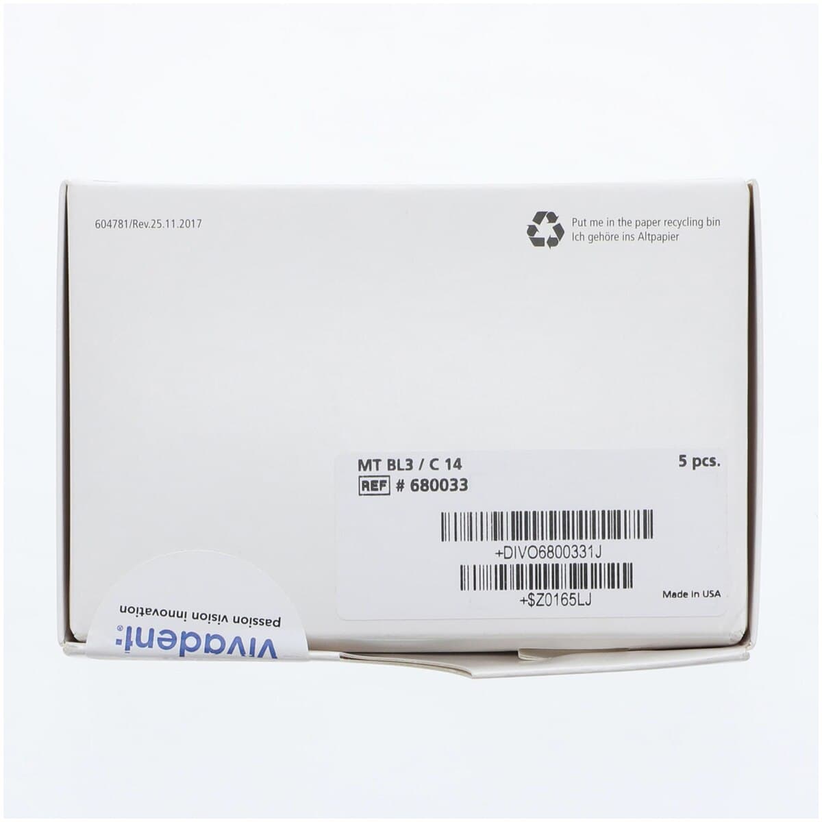 IPS e.max CAD MT (Medium Translucency) Lithium Disilicate Milling Blocks, Shade BL3, Size C14, 5/Box thumbnail 10