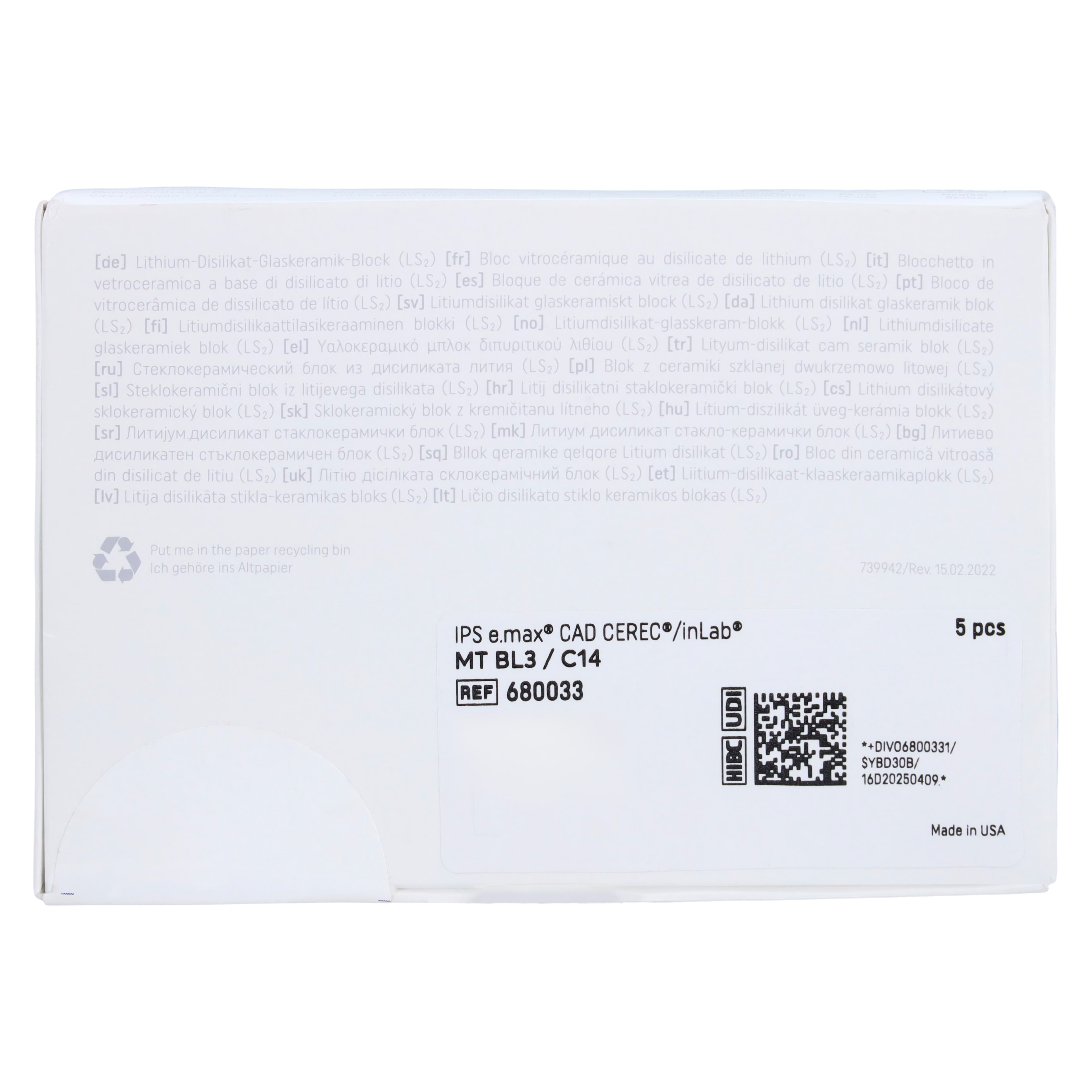 IPS e.max CAD MT (Medium Translucency) Lithium Disilicate Milling Blocks, Shade BL3, Size C14, 5/Box thumbnail 8