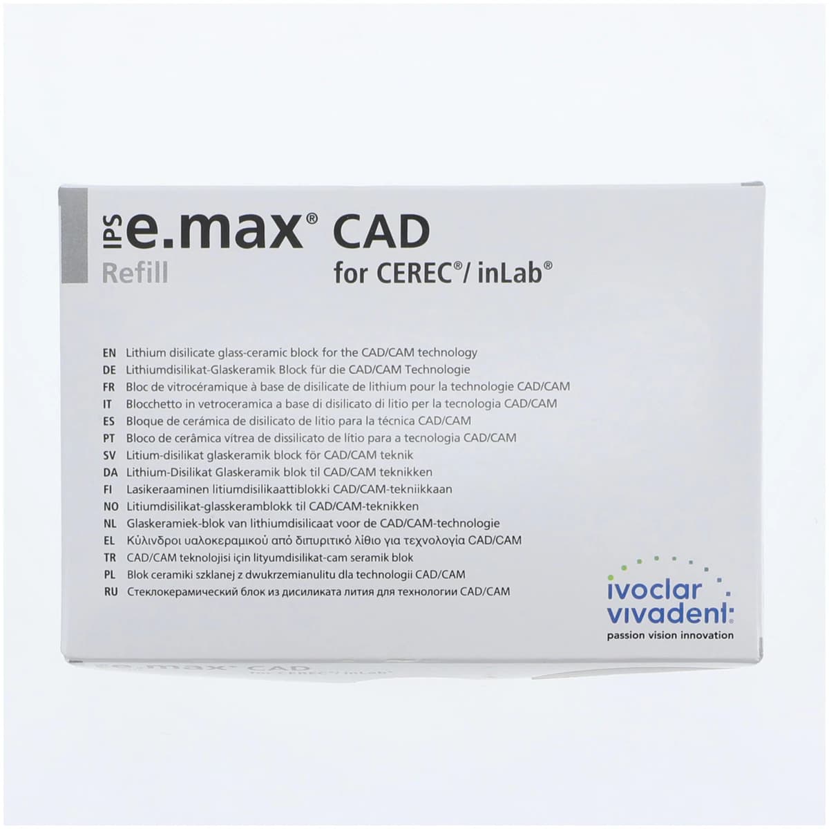 IPS e.max CAD MT (Medium Translucency) Lithium Disilicate Milling Blocks, Shade BL3, Size C14, 5/Box thumbnail 4