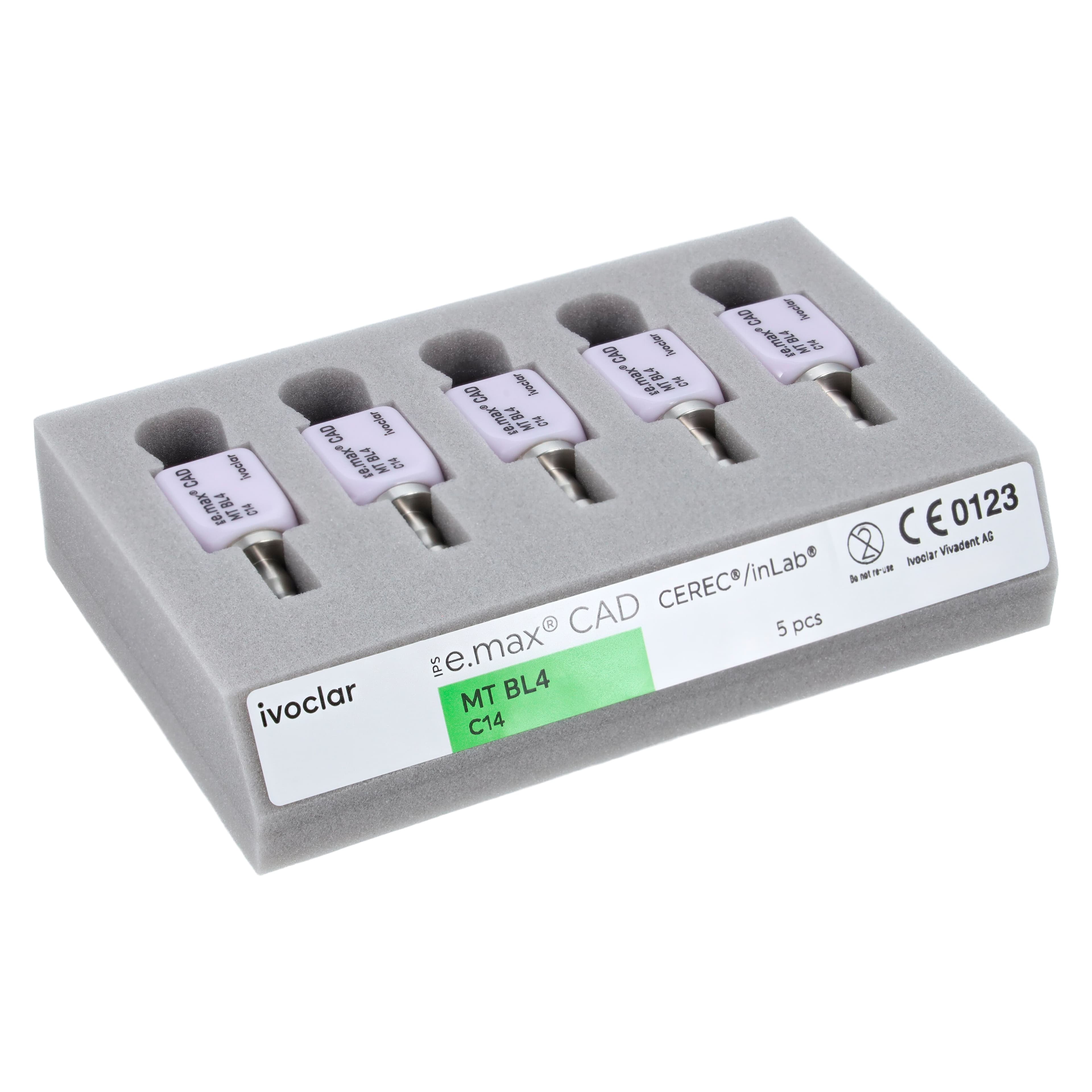 IPS e.max CAD MT (Medium Translucency) Lithium Disilicate Milling Blocks, Shade BL4, Size C14, for CEREC/inLab, 5/Box thumbnail 3
