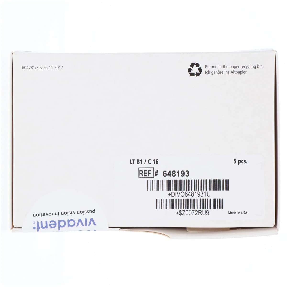 IPS e.max CAD LT (Low Translucency) Lithium Disilicate Milling Block, Size C16, Shade B1, for CEREC/inLab, 5/Box thumbnail 6