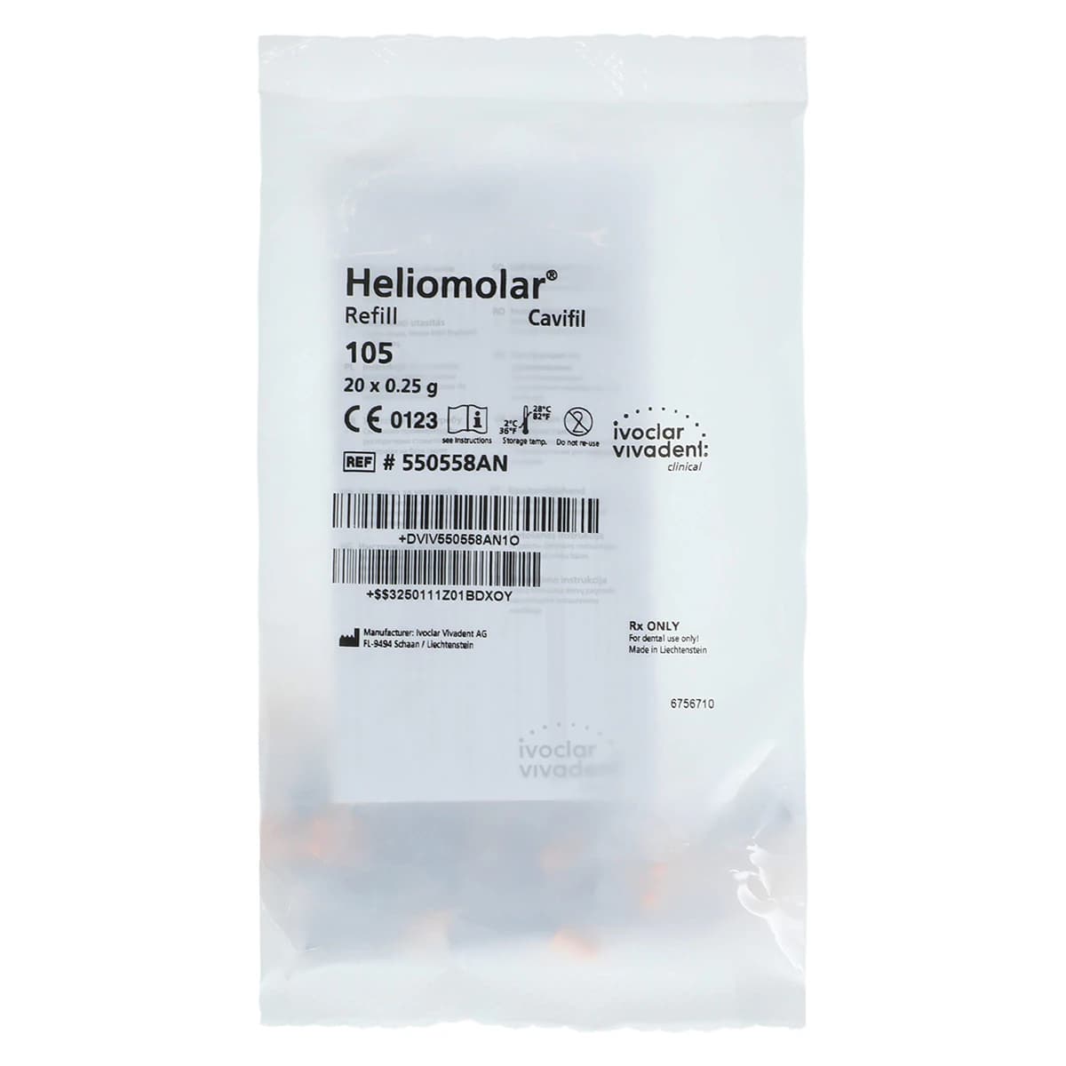 Heliomolar Light-Cured Microfilled Universal Composite, Shade 105/18, 0.25 g Cavifil Refill, 20/Pkg, #550558AN - Heliomolar&reg; - Cavifils - 105 - Image 1