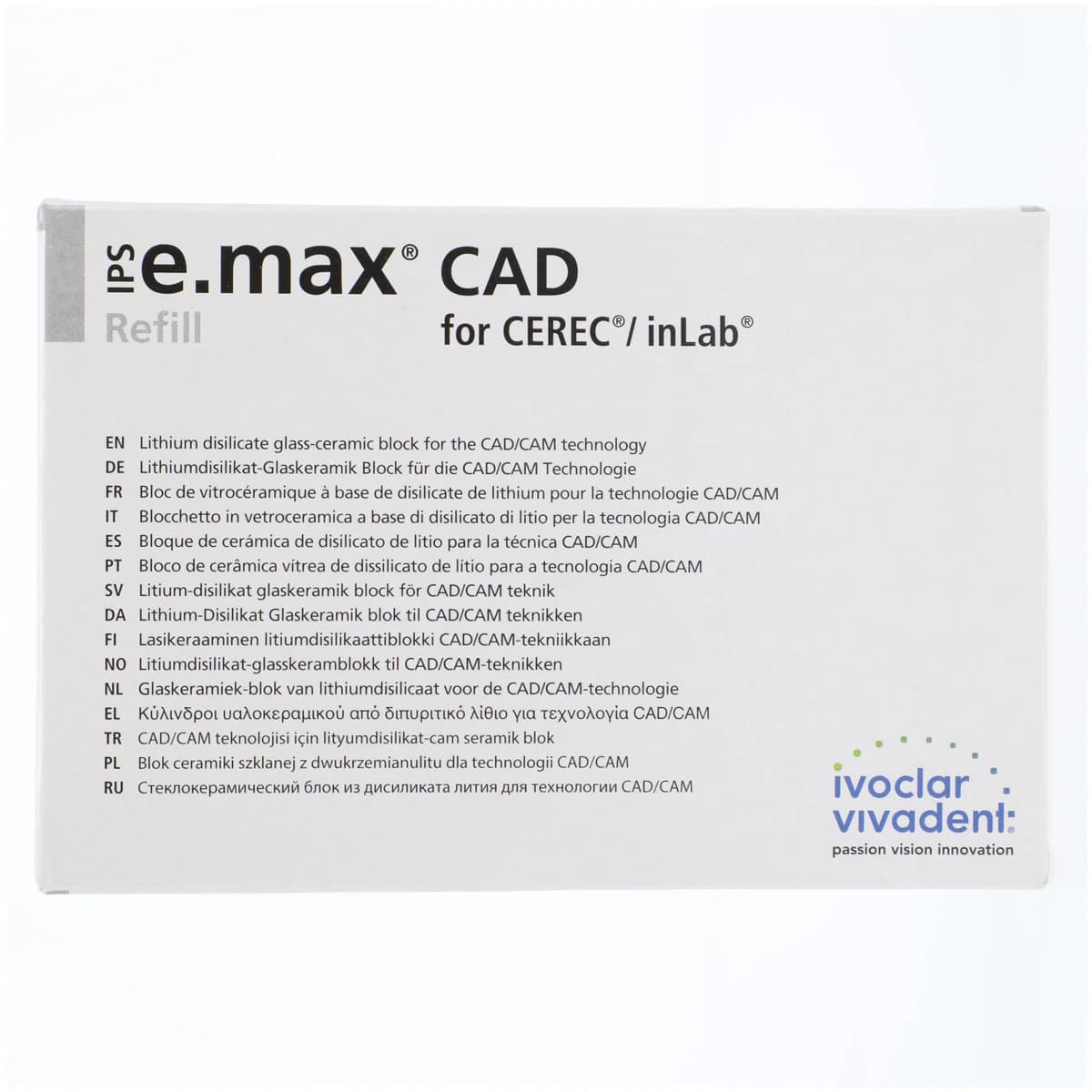 IPS e.max CAD LT (Low Translucency) Lithium Disilicate Milling Block, Size C16, Shade C1, for CEREC/inLab, 5/Box thumbnail 2