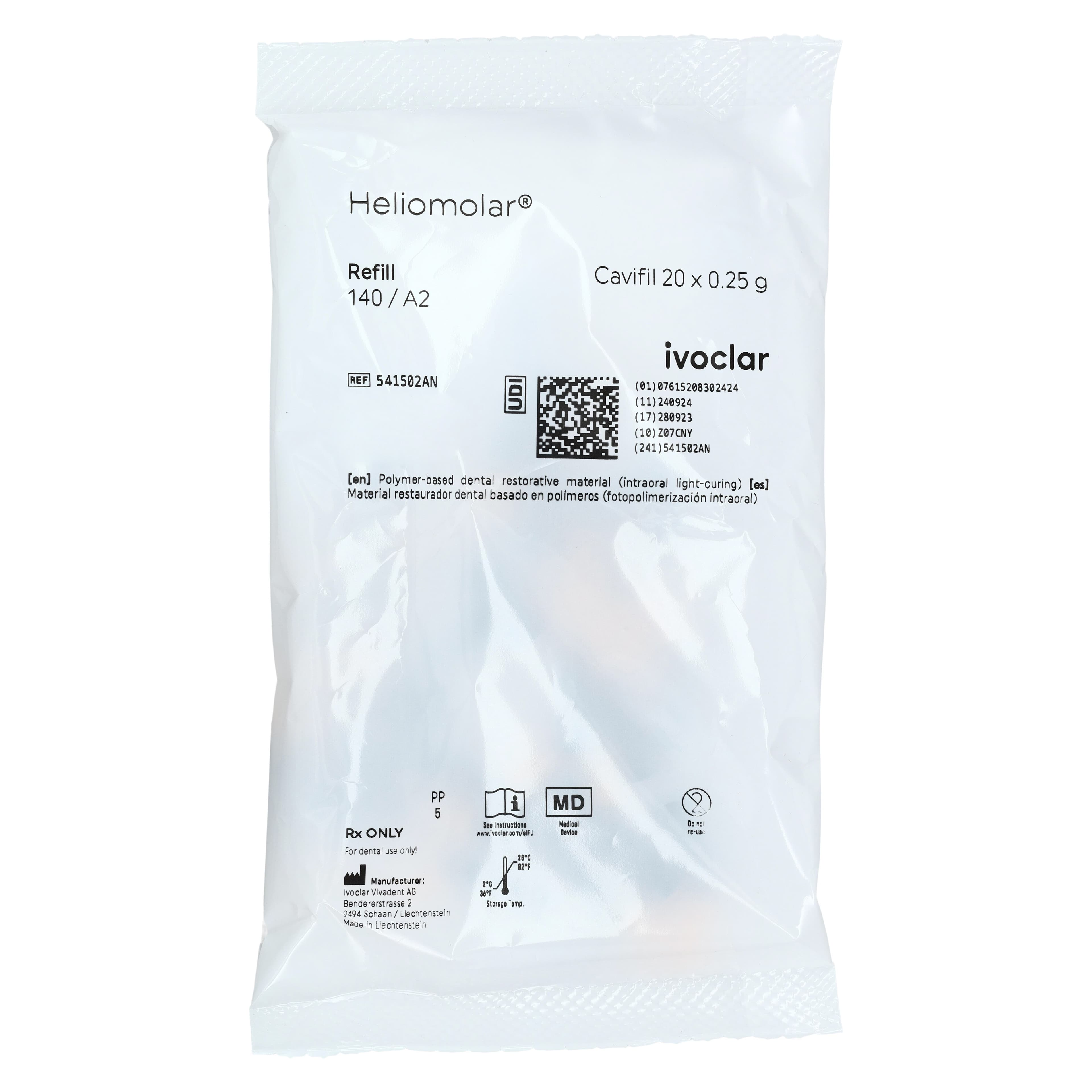Heliomolar Light-Cured Microfilled Universal Composite, Cavifil Refill, Shade 140/A2, 0.25 g, 20/Pkg, 541502AN thumbnail 2