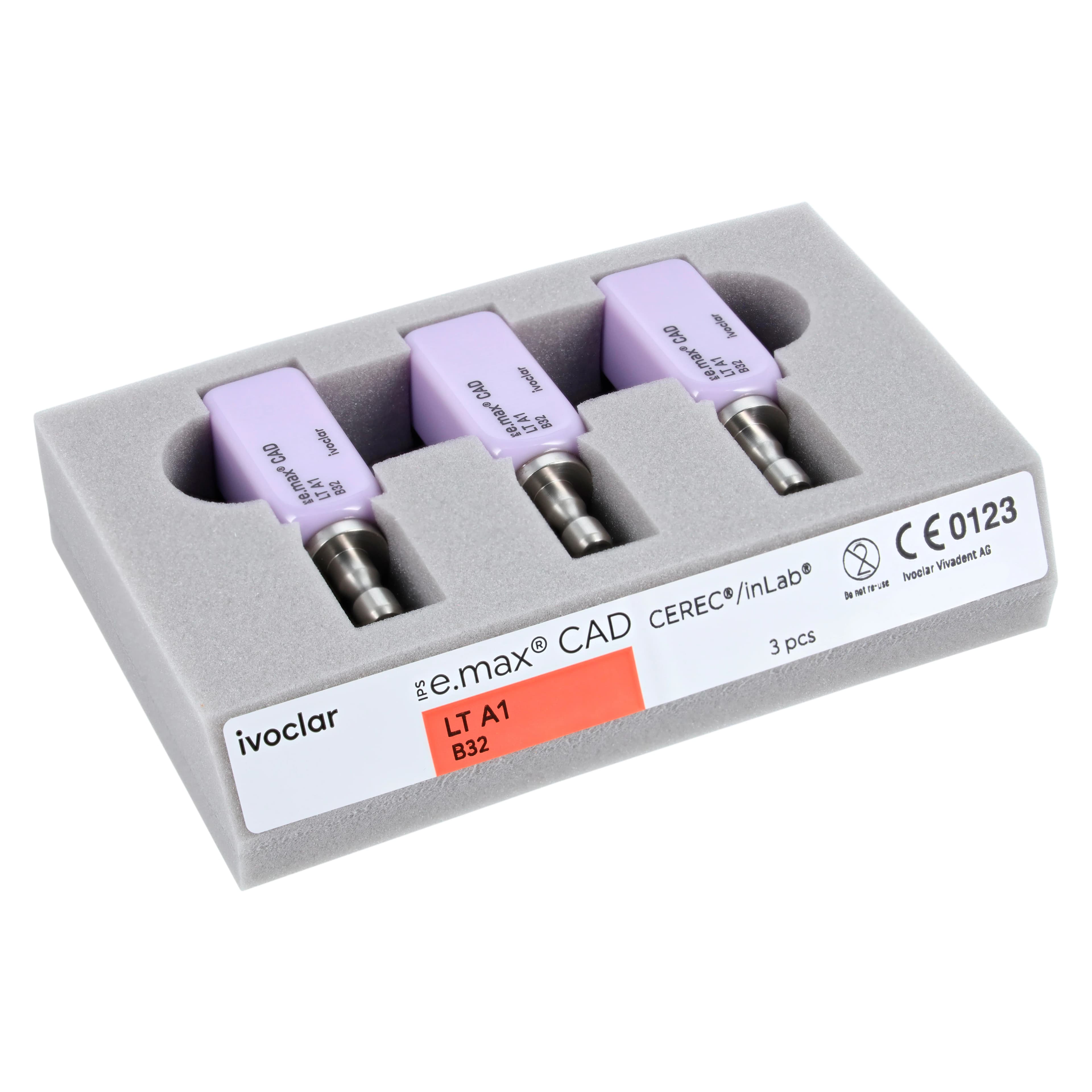 IPS e.max CAD LT (Low Translucency) Lithium Disilicate Milling Blocks, Size B32, Shade A1, 3/Pkg, for CEREC/inLab thumbnail 3