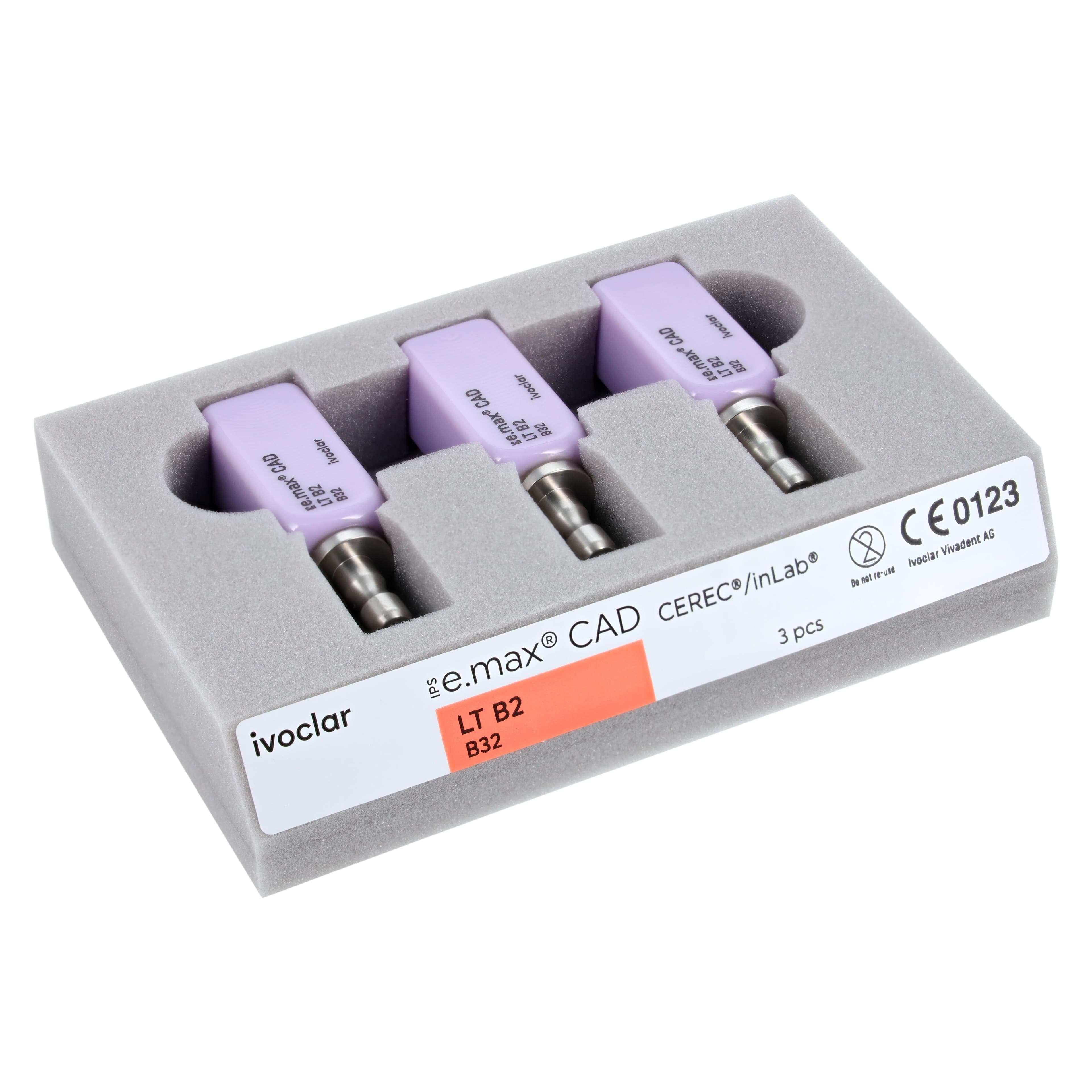 IPS e.max CAD LT (Low Translucency) Lithium Disilicate Milling Blocks, Size B32, Shade B2, 3/Pkg, for CEREC/inLab thumbnail 2