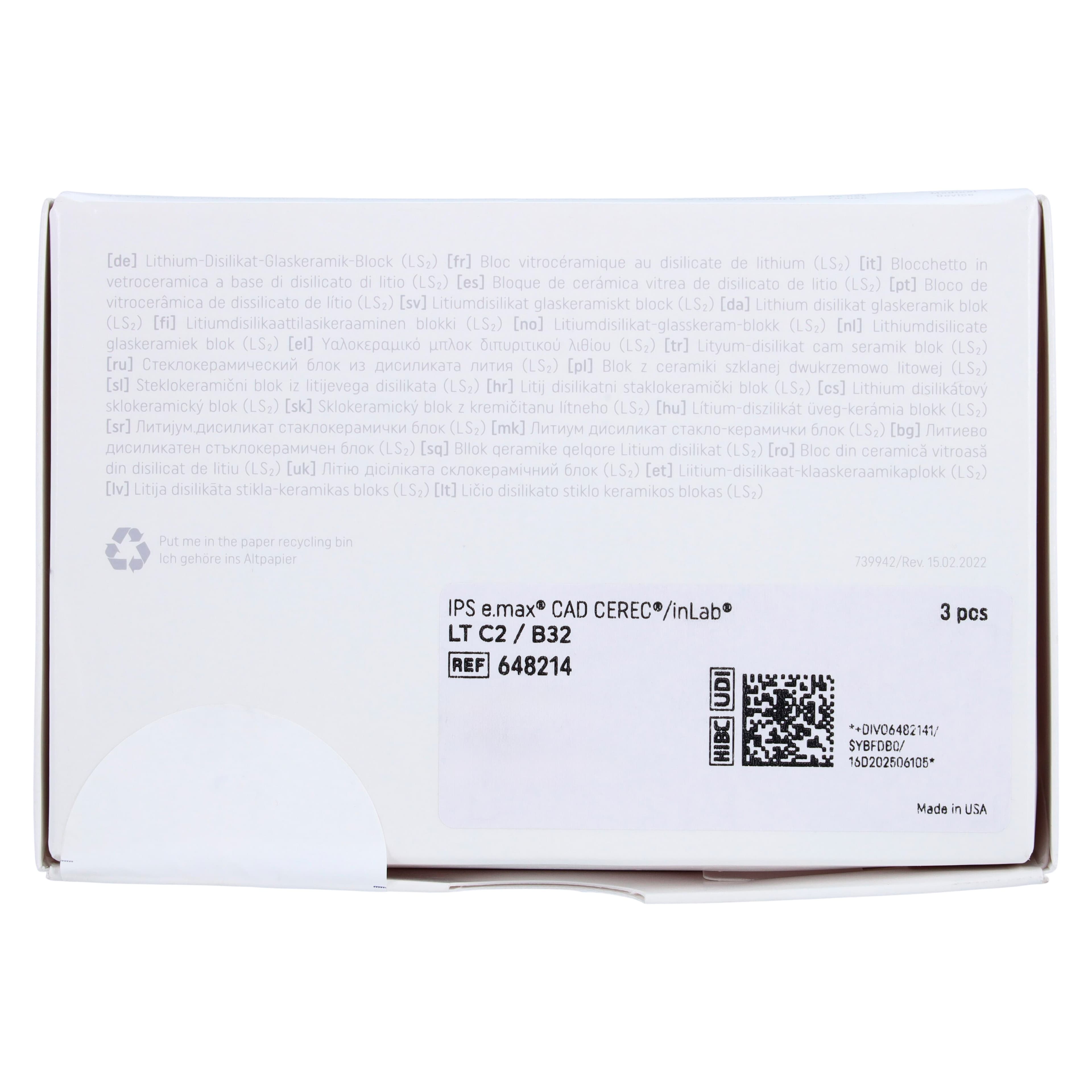 IPS e.max CAD LT (Low Translucency) Lithium Disilicate Milling Blocks, Size B32, Shade C2, 3/Pkg thumbnail 8