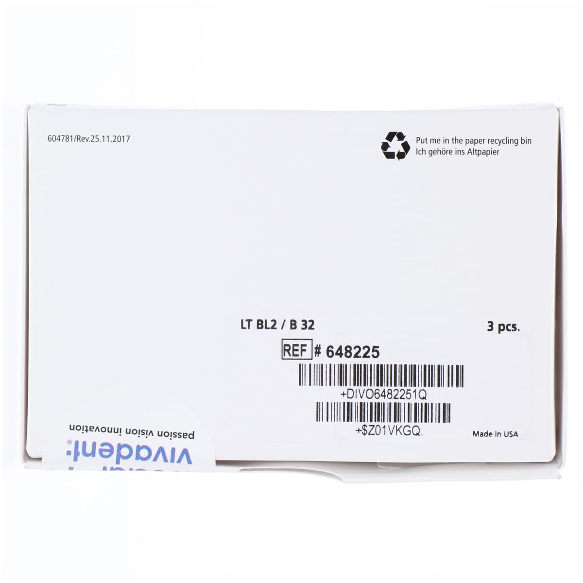 IPS e.max CAD LT (Low Translucency) Lithium Disilicate Milling Blocks, Size B32, Shade BL2, 3/Pkg, for CEREC/inLab thumbnail 6