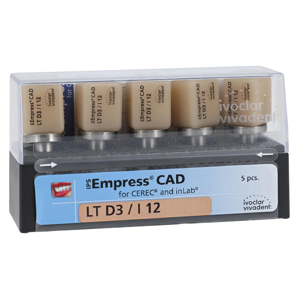 IPS Empress CAD LT I12 Milling Blocks, Low Translucency, Shade D3, 5/Box - IPS Empress CAD LT I12 for CEREC - Image 1