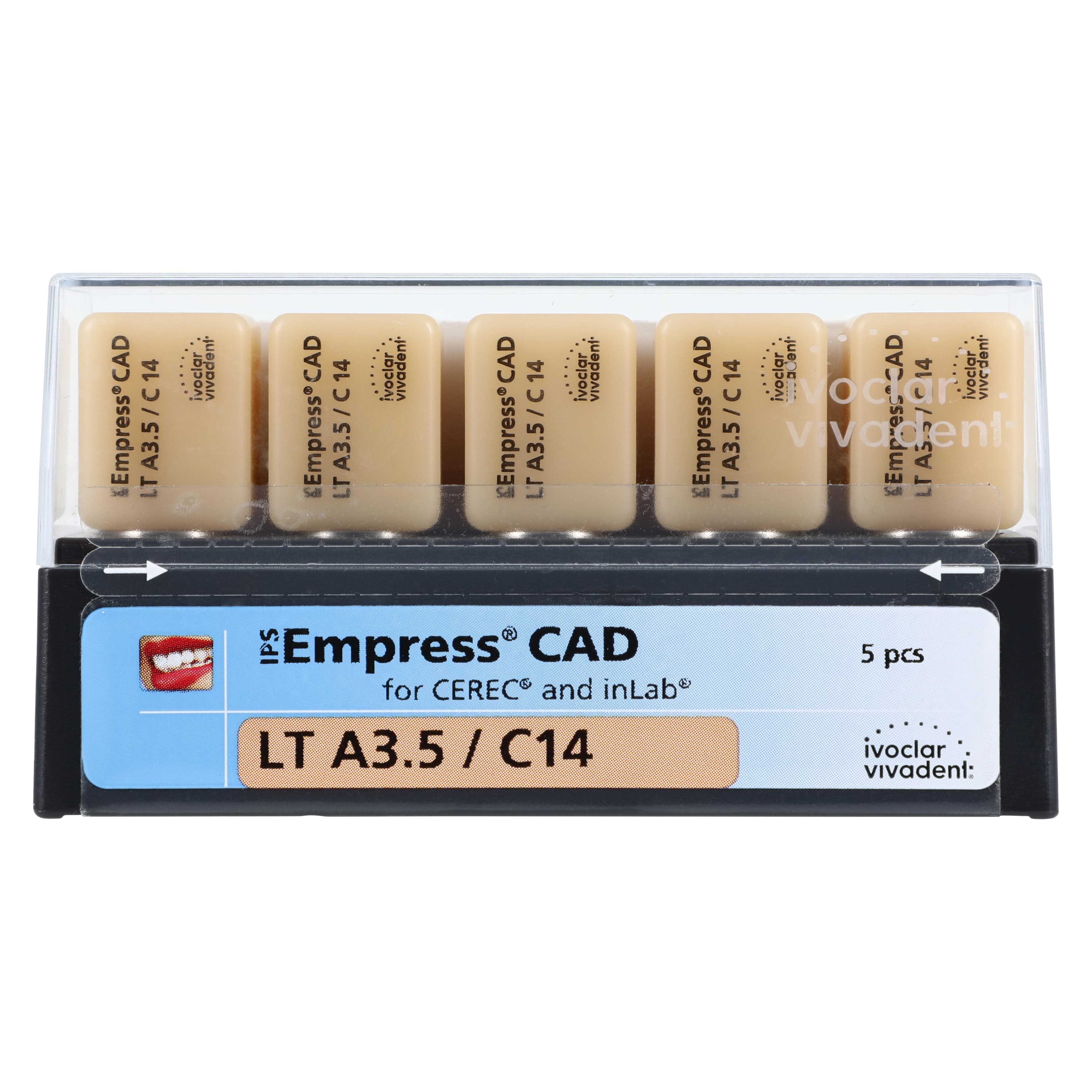 IPS Empress CAD LT (Low Translucency) Leucite-Reinforced Glass-Ceramic Milling Blocks, Shade A3.5, Size C14, 5/Box thumbnail 3
