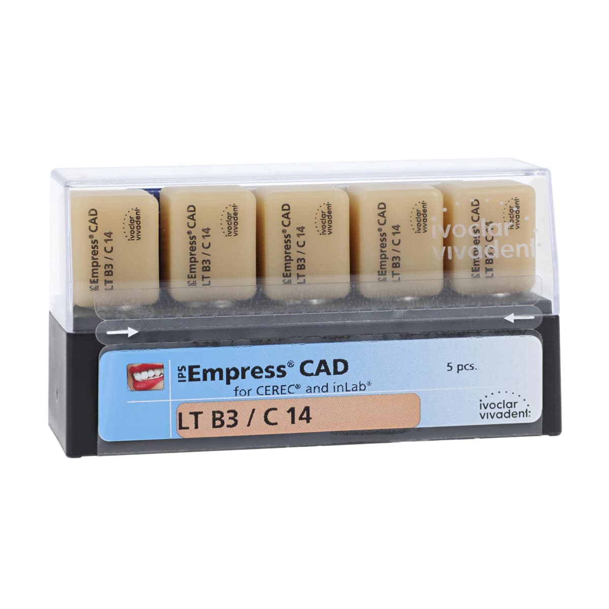 IPS Empress CAD LT (Low Translucency) Leucite Glass-Ceramic Milling Block, Shade B3, Size C14, 5/Box - IPS Empress CAD LT C14 for CEREC - Image 1