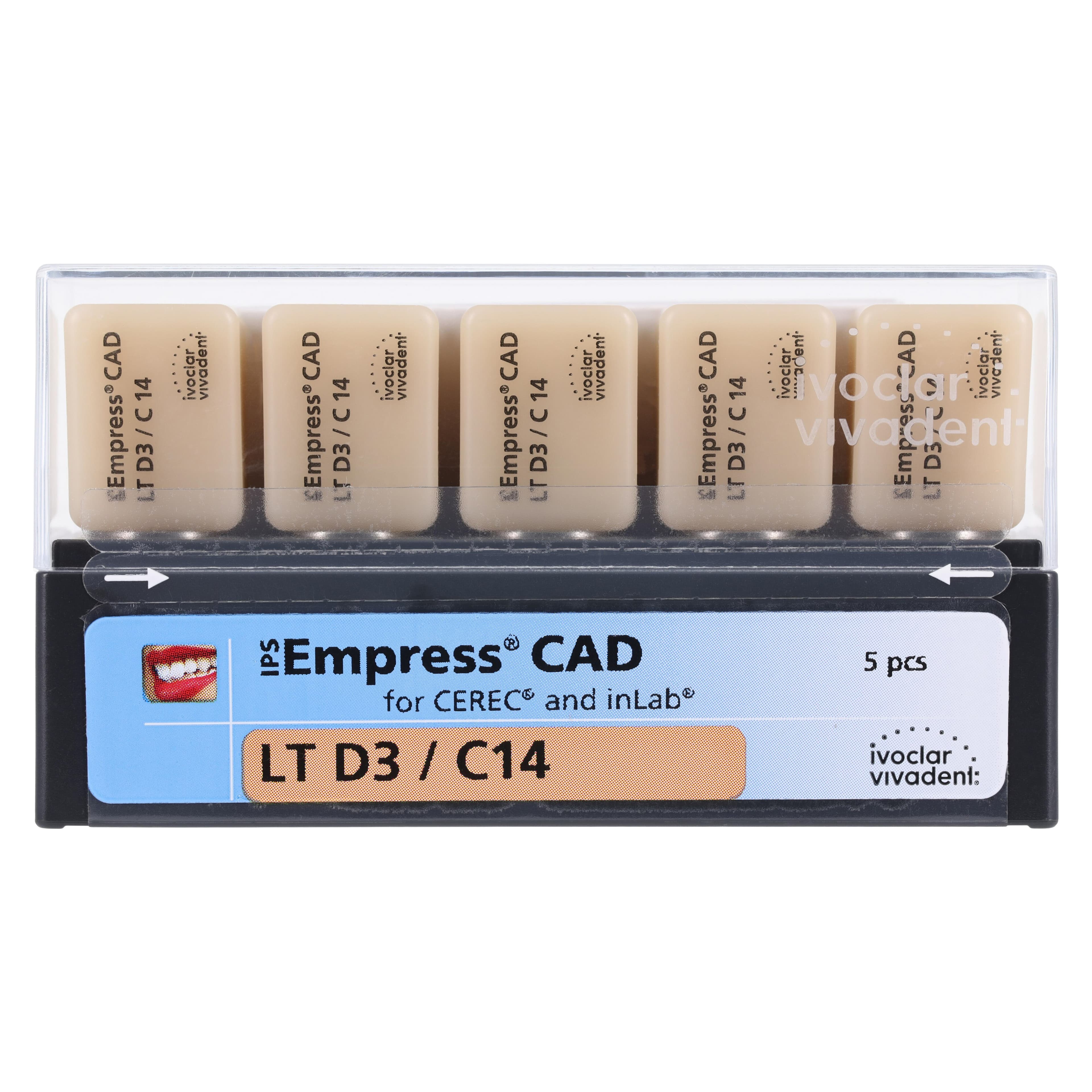 IPS Empress CAD LT (Low Translucency) Leucite-Reinforced Glass-Ceramic Milling Block, Shade D3, Size C14, 5/Box thumbnail 3