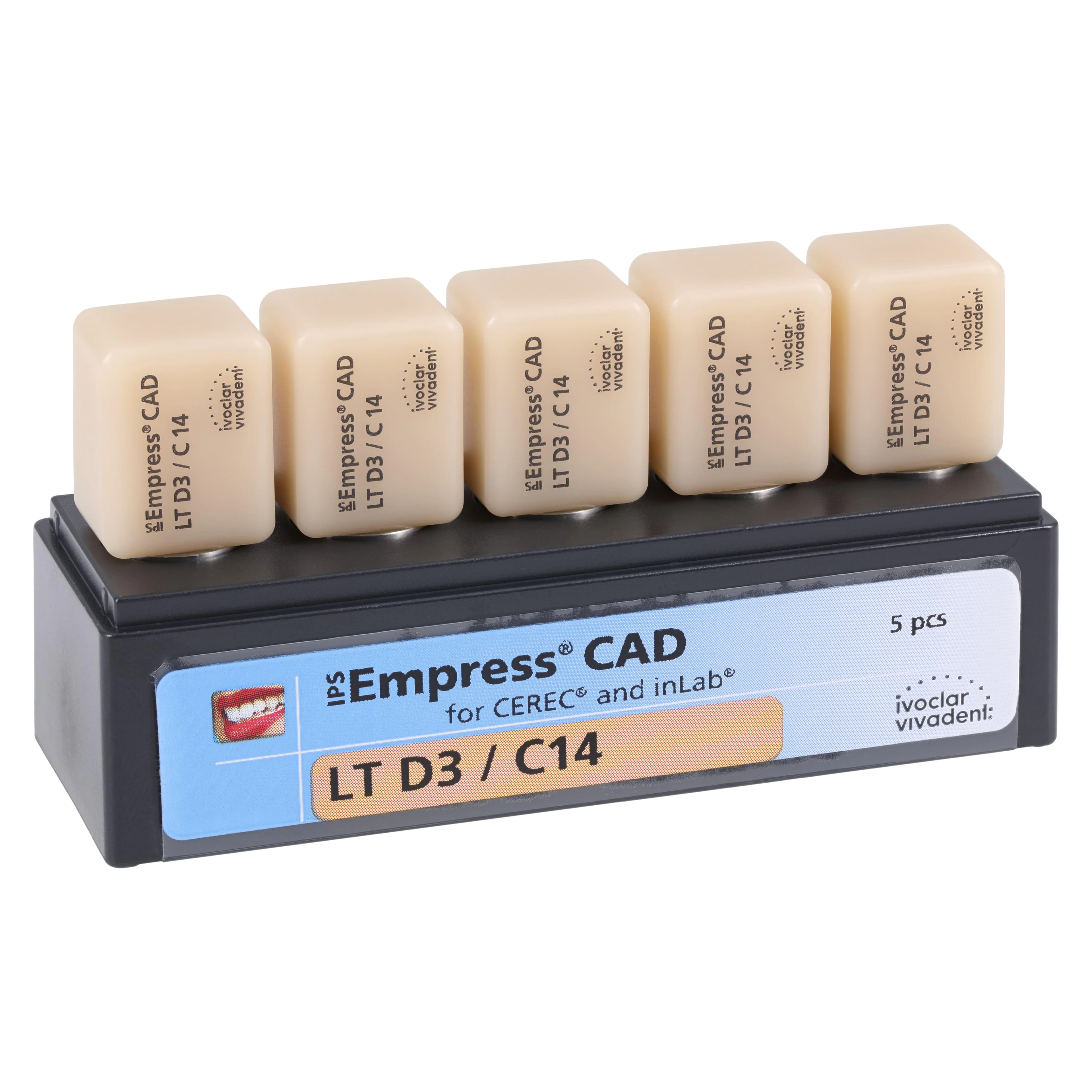 IPS Empress CAD LT (Low Translucency) Leucite-Reinforced Glass-Ceramic Milling Block, Shade D3, Size C14, 5/Box thumbnail 2