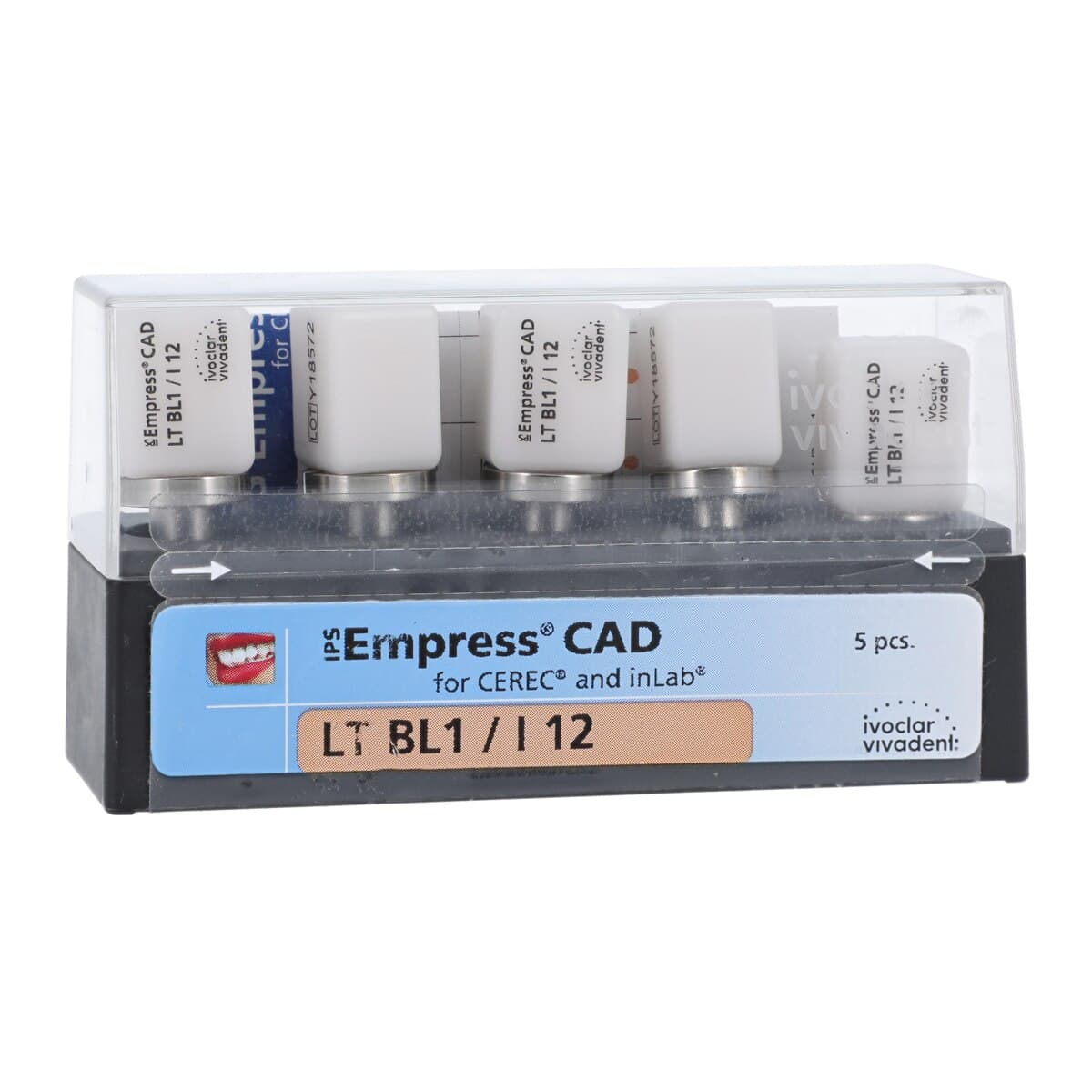 IPS Empress CAD LT I12 Milling Blocks, Shade BL1, Low Translucency, for CEREC/inLab, 5/Box - IPS Empress CAD LT I12 for CEREC - Image 1