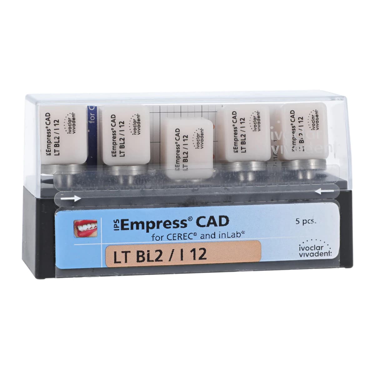 IPS Empress CAD LT I12 for CEREC, Shade BL2, Leucite-Reinforced Glass-Ceramic Milling Blocks, 5/Box - IPS Empress CAD LT I12 for CEREC - Image 1
