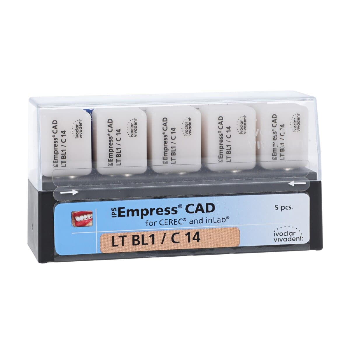 IPS Empress CAD LT C14 Milling Blocks, Shade BL1, Low Translucency, Leucite-Reinforced Glass-Ceramic, 5/Box - IPS Empress CAD LT C14 for CEREC - Image 1