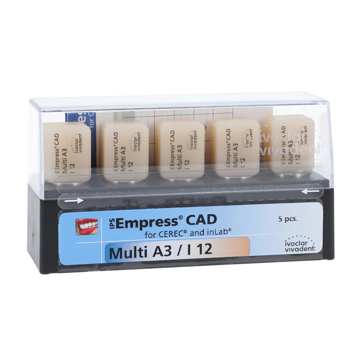 IPS Empress CAD Multi-Chromatic Leucite Glass-Ceramic Milling Block, Shade A3, Size I12, 5/Box - IPS Empress CAD Multi I12 for CEREC - Image 1