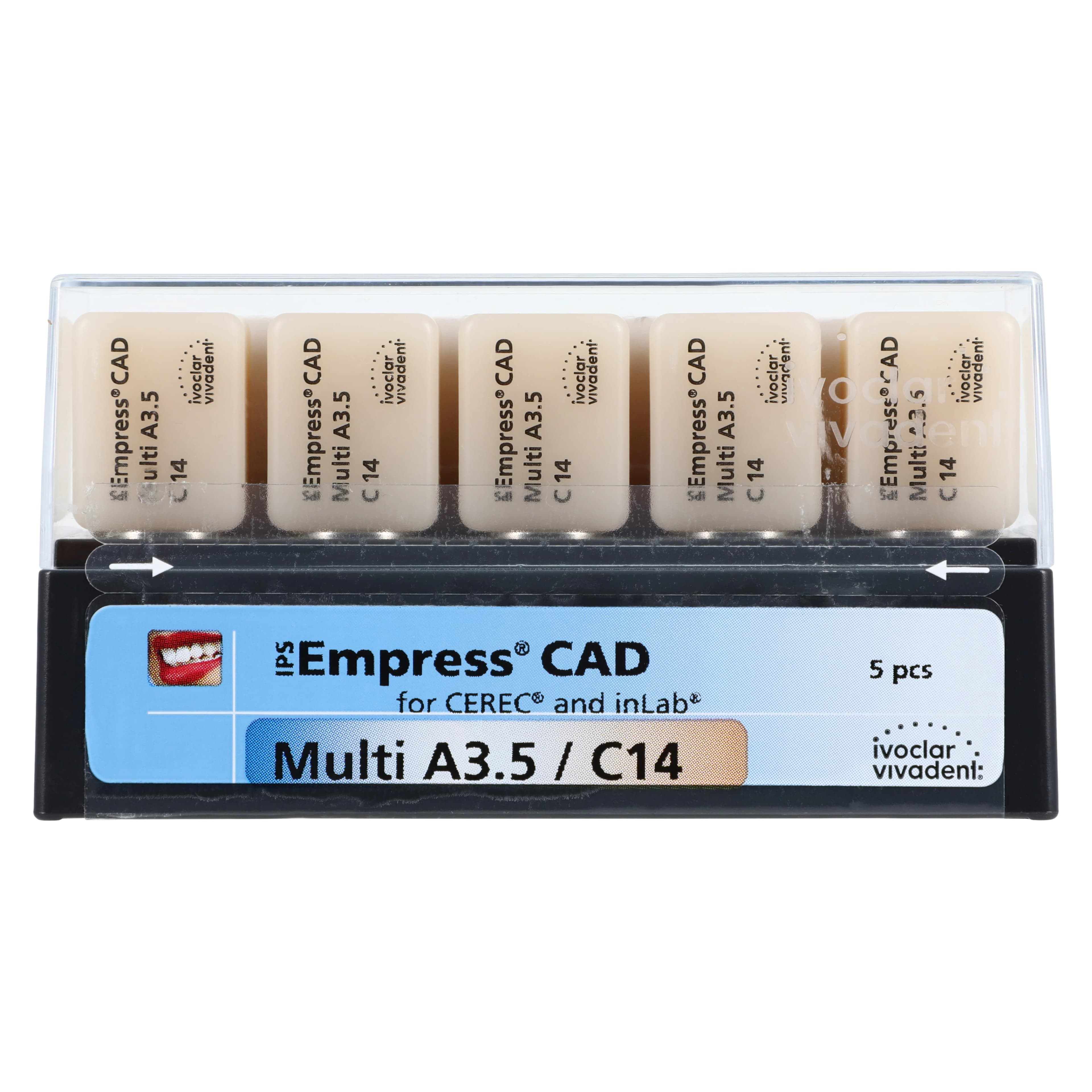 IPS Empress CAD Multi CEREC/inLab Milling Blocks, Leucite Glass-Ceramic, Shade A3.5, Size C14, 5/Box thumbnail 3
