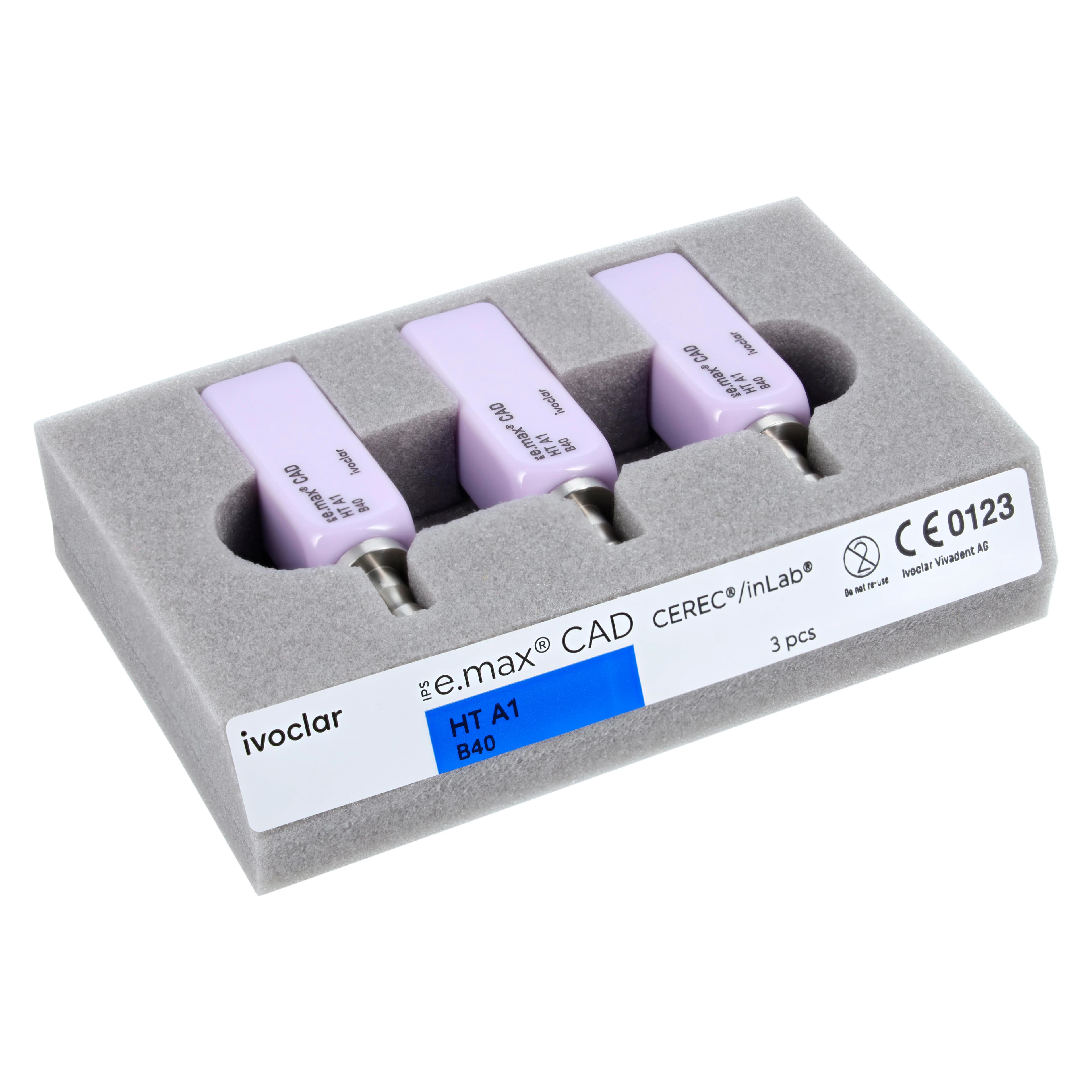 IPS e.max CAD HT B40 for CEREC/inLab, Shade A1, Lithium Disilicate Milling Blocks, 3/Pack thumbnail 2