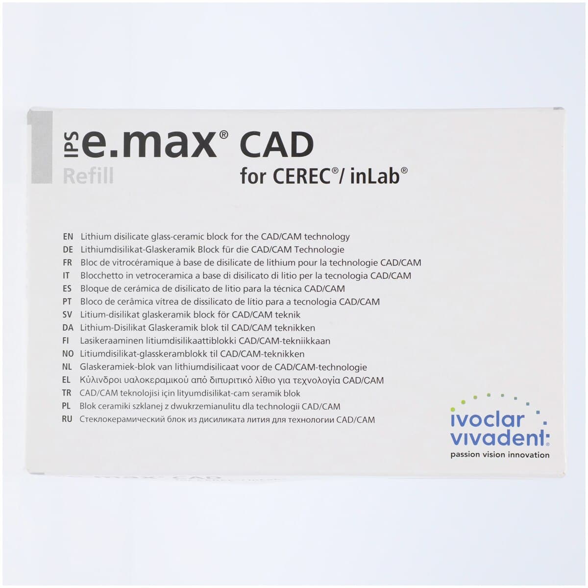 IPS e.max CAD CEREC/inLab HT B40 C1 Lithium Disilicate Milling Blocks, High Translucency, Shade C1, 3/Box thumbnail 2