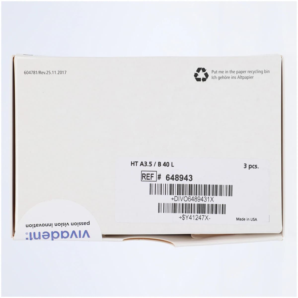 IPS e.max CAD HT (High Translucency) Lithium Disilicate Milling Blocks, Size B40L, Shade A3.5, 3/Pkg thumbnail 6