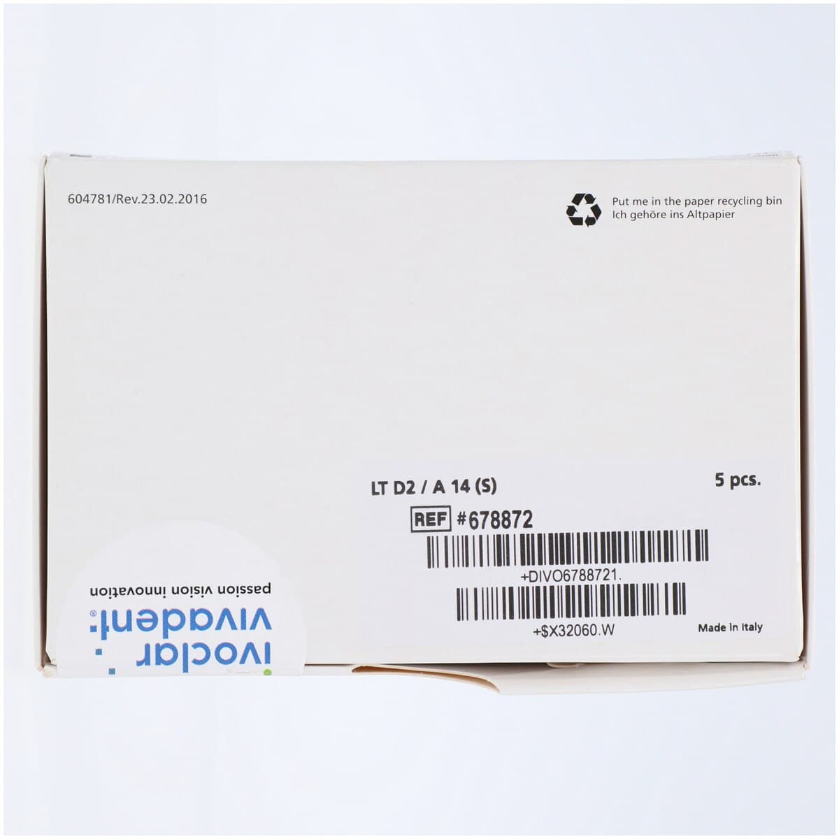 IPS e.max CAD LT A14 (S) Lithium Disilicate Milling Block, Shade D2, Low Translucency, 5/Pkg thumbnail 6