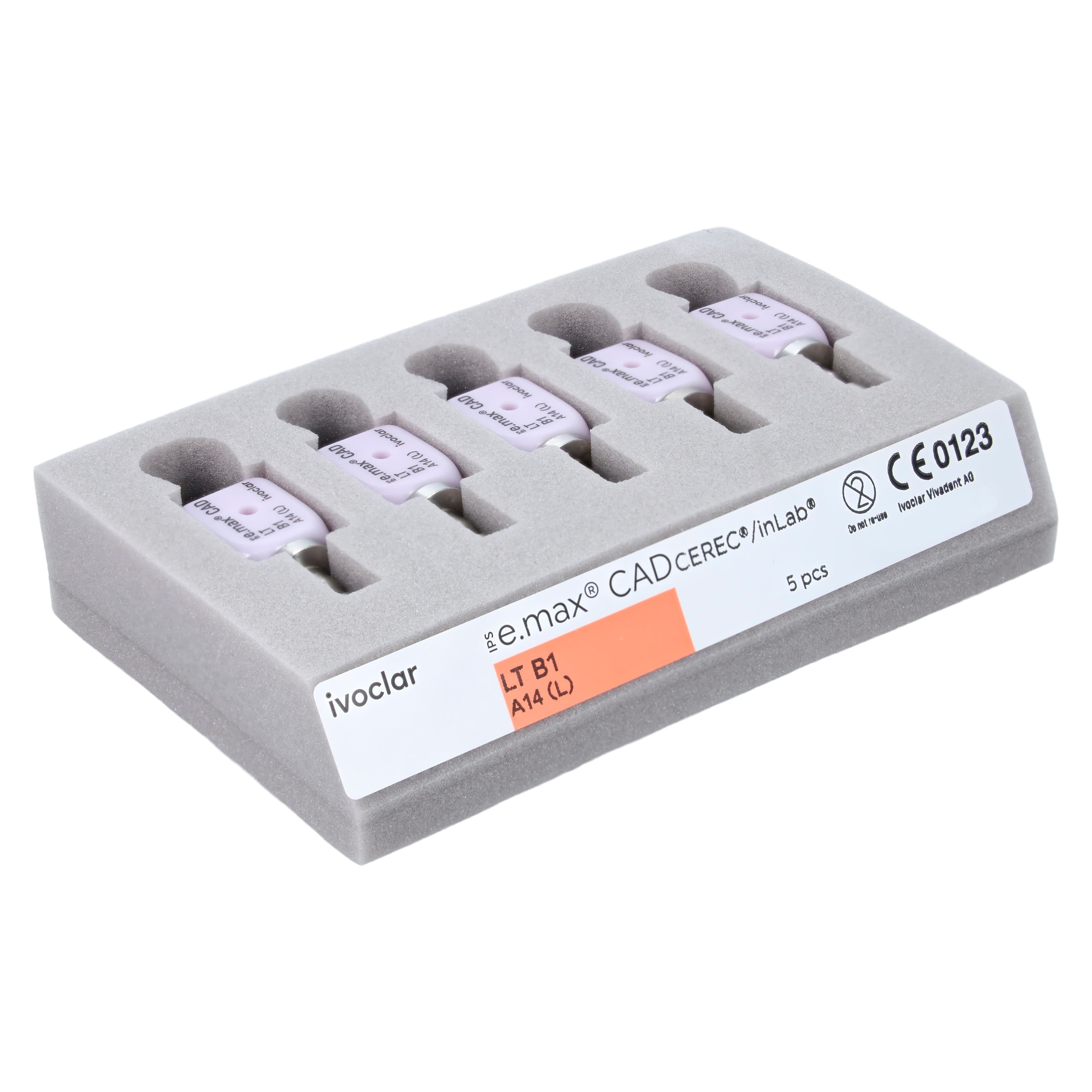 IPS e.max CAD LT A14 (L) Lithium Disilicate Milling Block, Shade B1, Low Translucency, 5/Pkg thumbnail 2