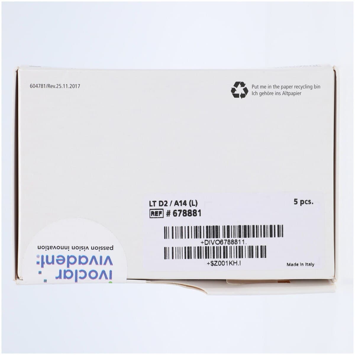 IPS e.max CAD LT (Low Translucency) Lithium Disilicate Milling Block, Shade D2, Size A14 (L), 5/Pkg thumbnail 7