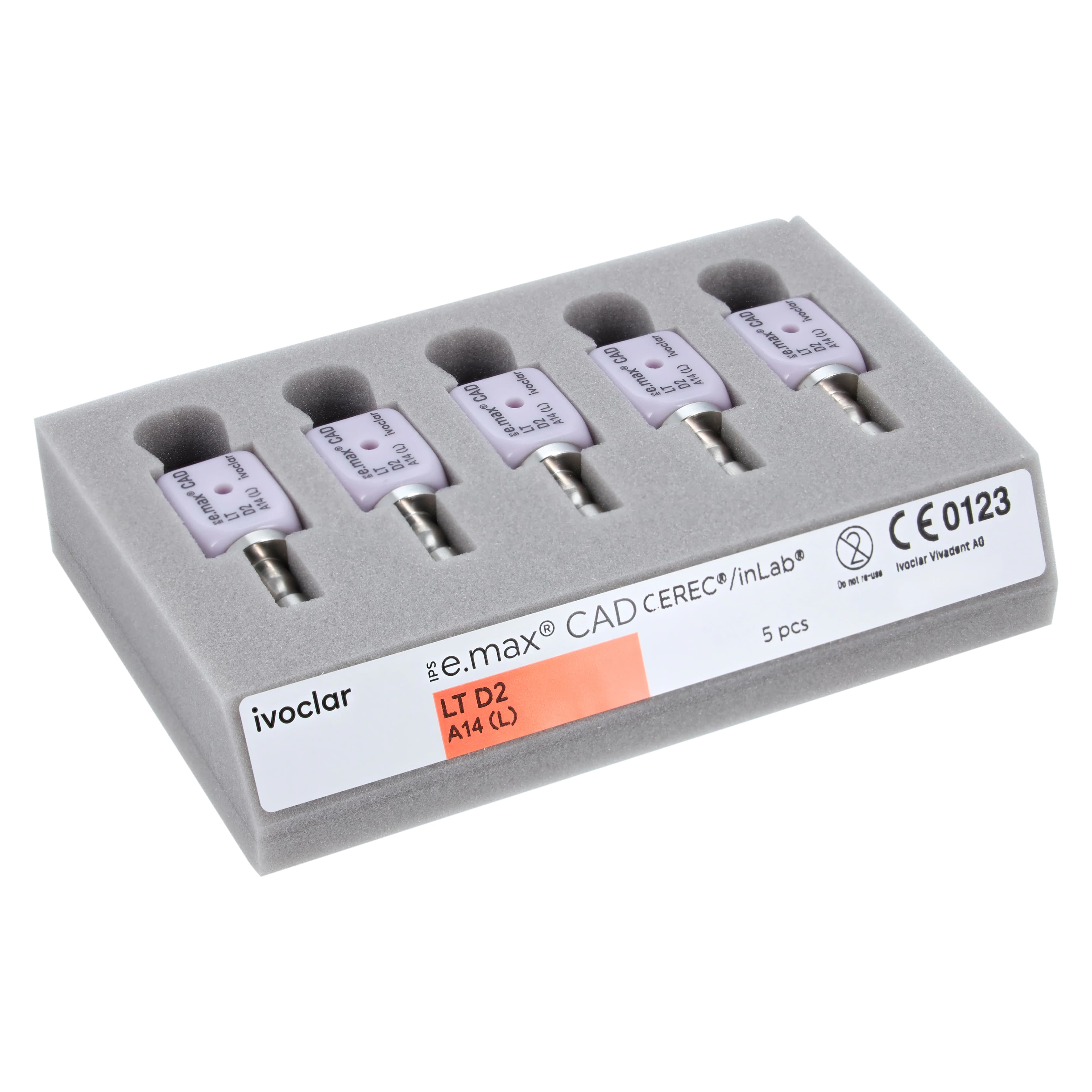 IPS e.max CAD LT (Low Translucency) Lithium Disilicate Milling Block, Shade D2, Size A14 (L), 5/Pkg thumbnail 3