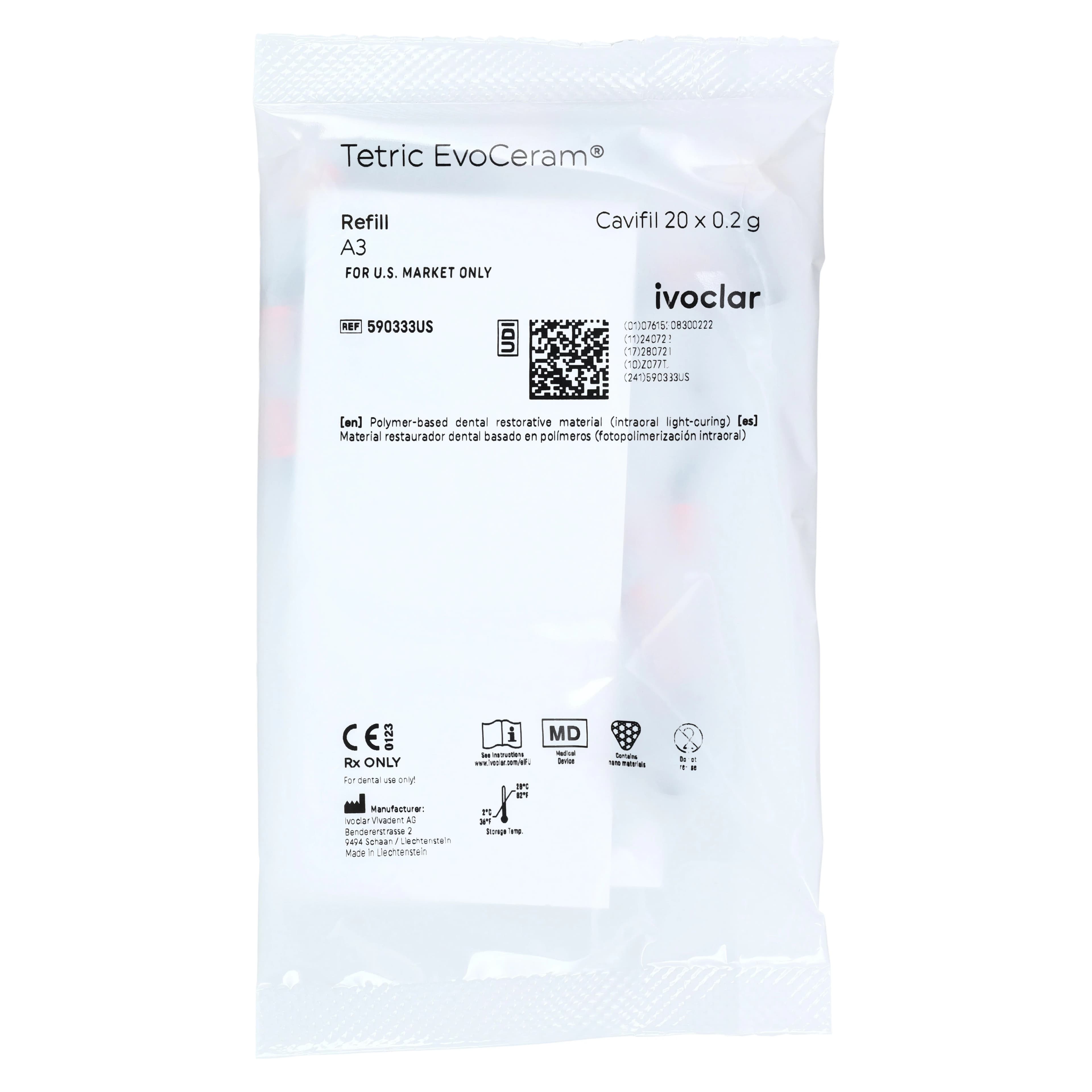 Tetric EvoCeram Nanohybrid Composite, Shade A3, Cavifil Refill, 0.2 g, 20/Pack, 590333US thumbnail 2