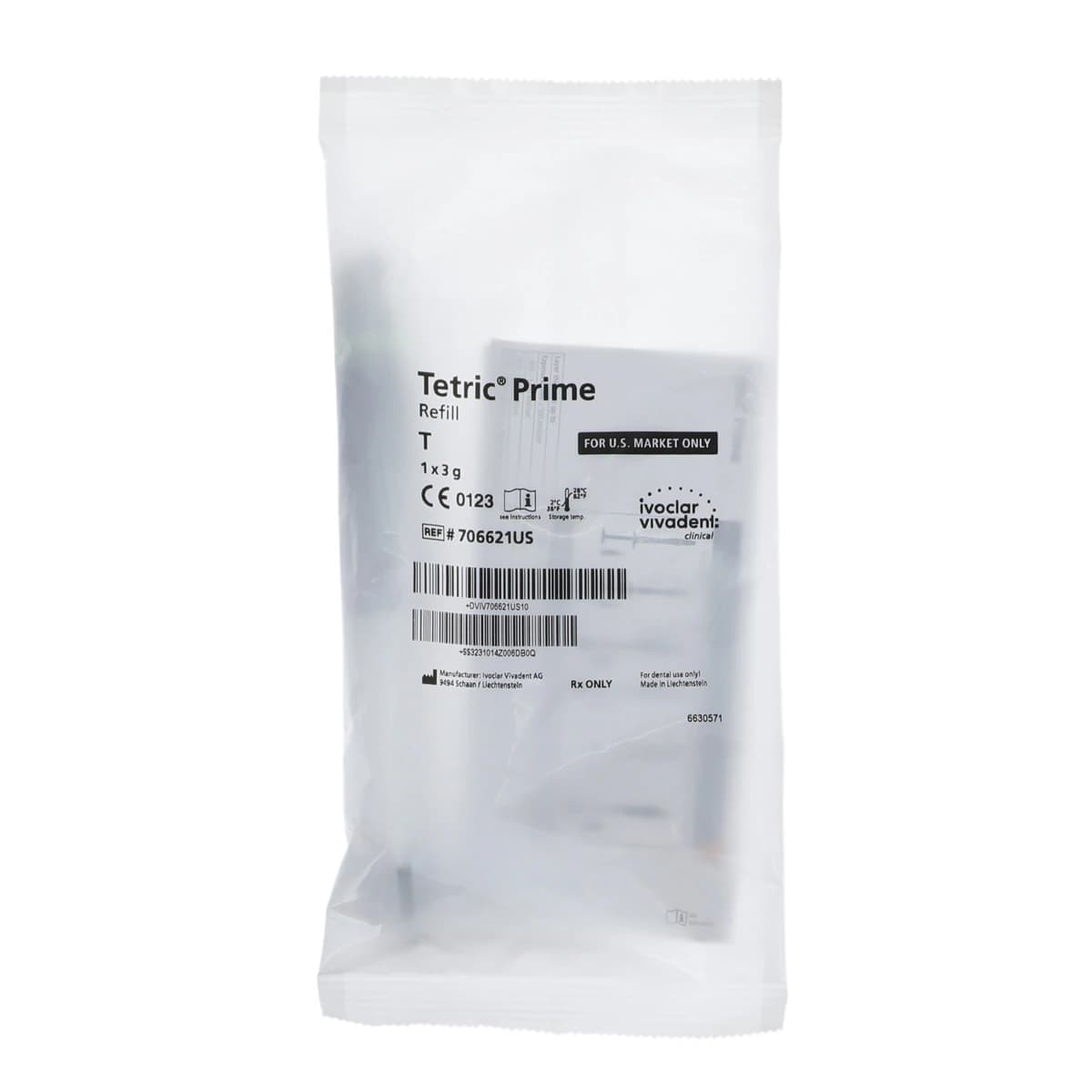 Tetric Prime Universal Composite Syringe Refill, Shade T (Translucent), 3 g, 1/Pk, 706621WW - Tetric Prime 3 gm Syringe Refill, Shade Transparent, 1/Pk - Image 1