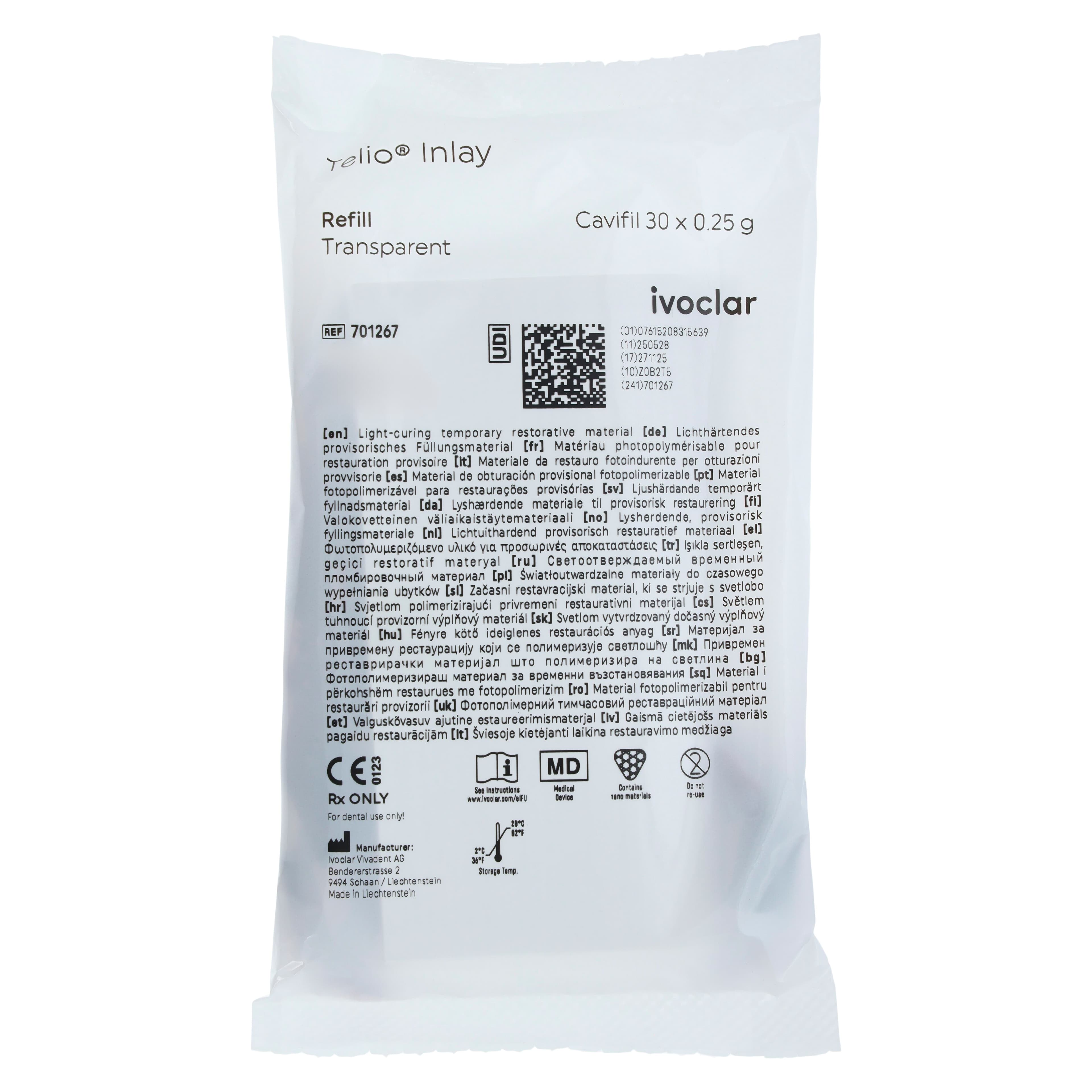 Telio Inlay Refill Cavifil, 0.25 g, Transparent, 30/Pkg, 701267 thumbnail 2