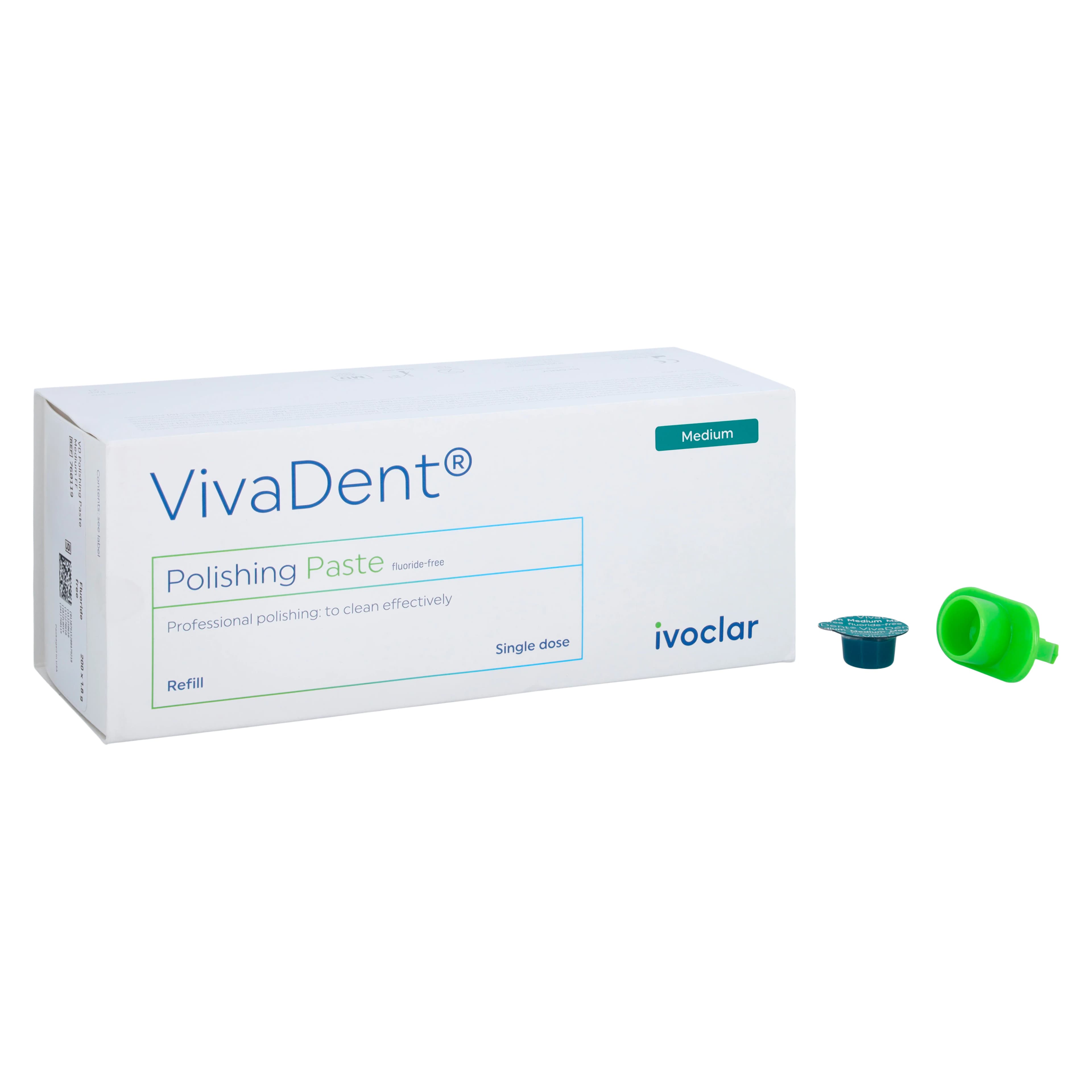 Ivoclar Vivadent VivaDent Polishing Paste, Medium Grit, Fluoride-Free, Unflavored, 1.8g Unit Dose Cups, 200/Box, 760119 - Medium, Single Dose, Fluoride-Free, 1.8g, 200/Box, Unflavored, 760119 - Image 1