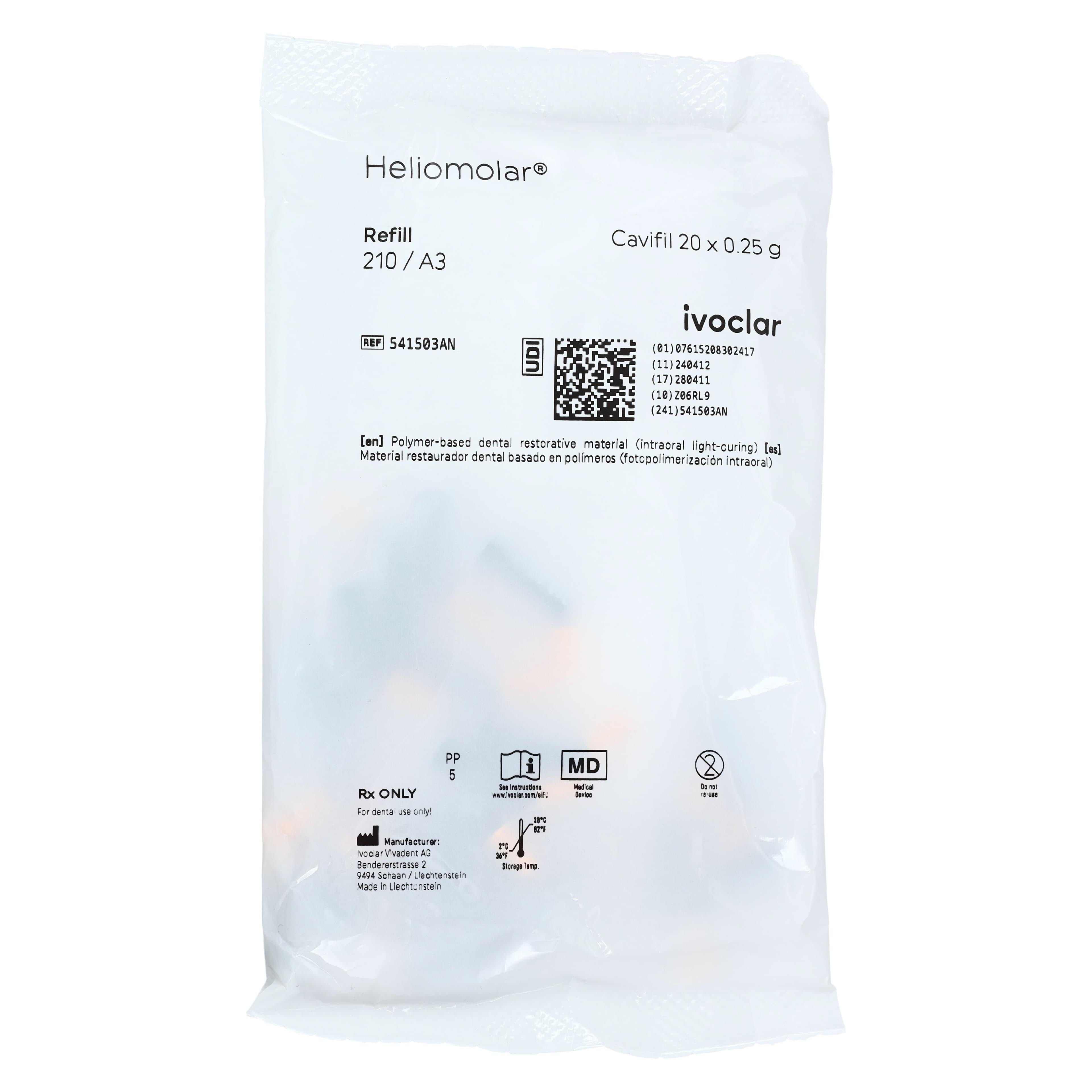 Heliomolar Light-Cured Universal Composite, Shade 210/A3, 0.25 g Cavifil Refill, 20/Pkg, #541503AN thumbnail 2