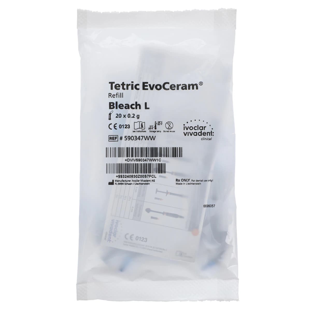 Tetric EvoCeram Nanohybrid Composite, Bleach L, 0.2g Cavifil Refill, 20/Pkg, 590347WW - Tetric EvoCeram Bleach Shade L 0.2g Cavifils Refill Pack of 20 - Image 1