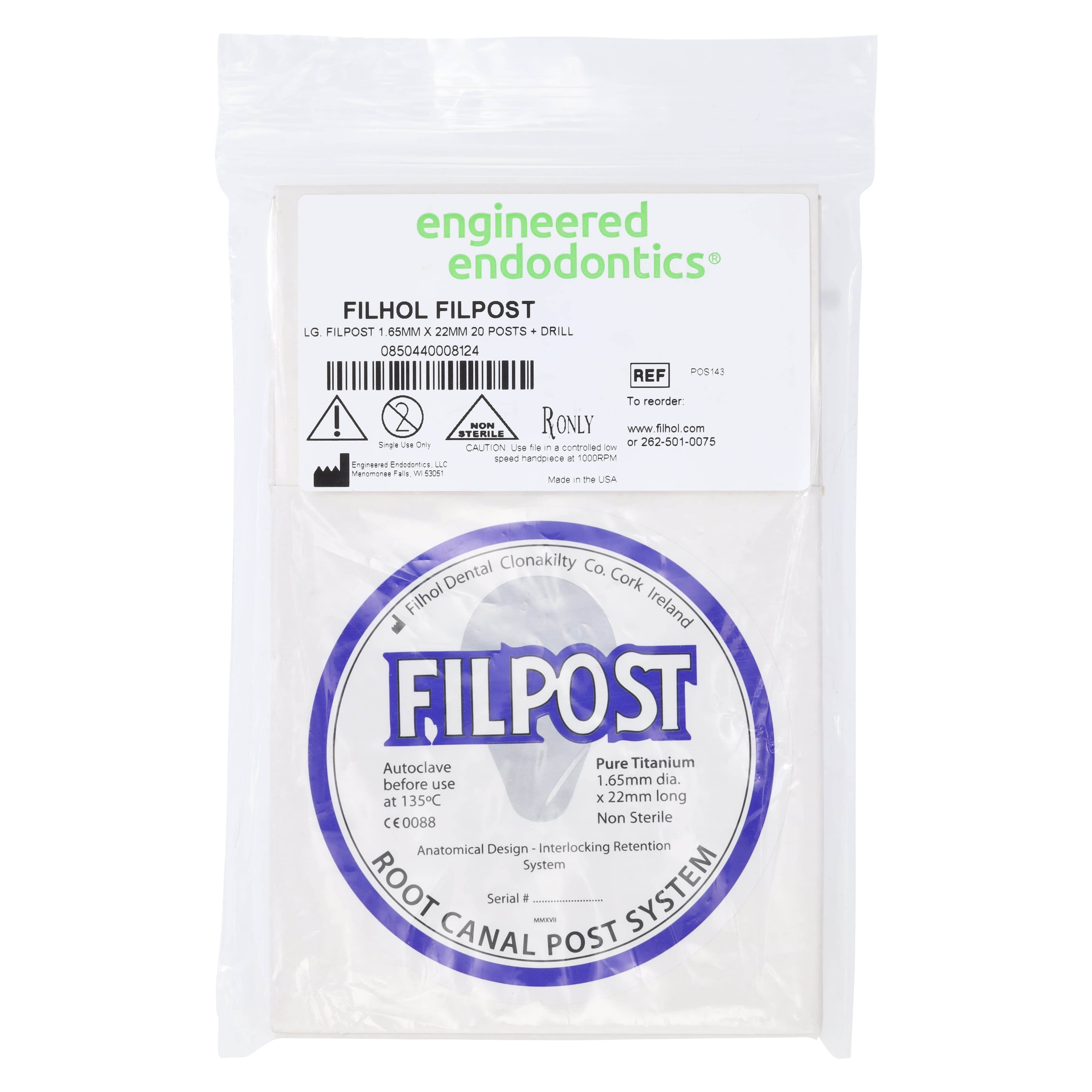 Filpost Titanium Prefabricated Post, Standard Pack, 1.65mm x 22mm, Blue, 20/Pk, POS143 thumbnail 4