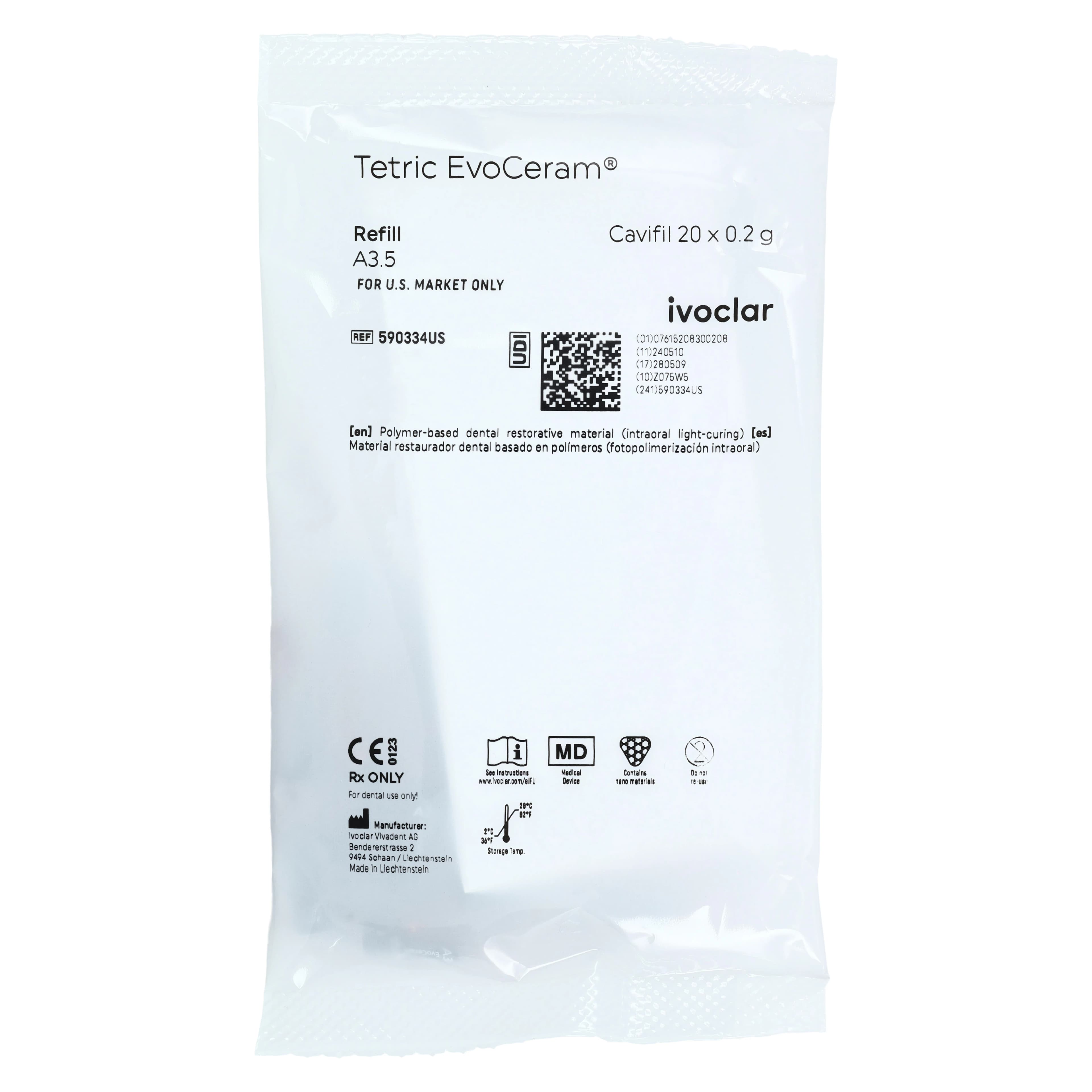 Tetric EvoCeram Nanohybrid Composite, Enamel Shade A3.5, 0.2g Cavifil Refill, 20/Pkg, 590334US thumbnail 2